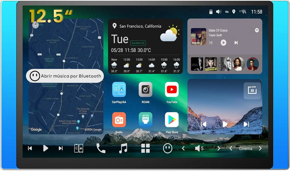 ATOTO X10G225E 12.5" 2Din Radiocasetes Coche Android QLED, 8+128 GB, CarPlay inalámbrico y Android Auto, 4G LTE, Asistente de voz AI, GPS, Micrófono dual, Bluetooth, LRV, 36B-EQ, Entrada HDMI