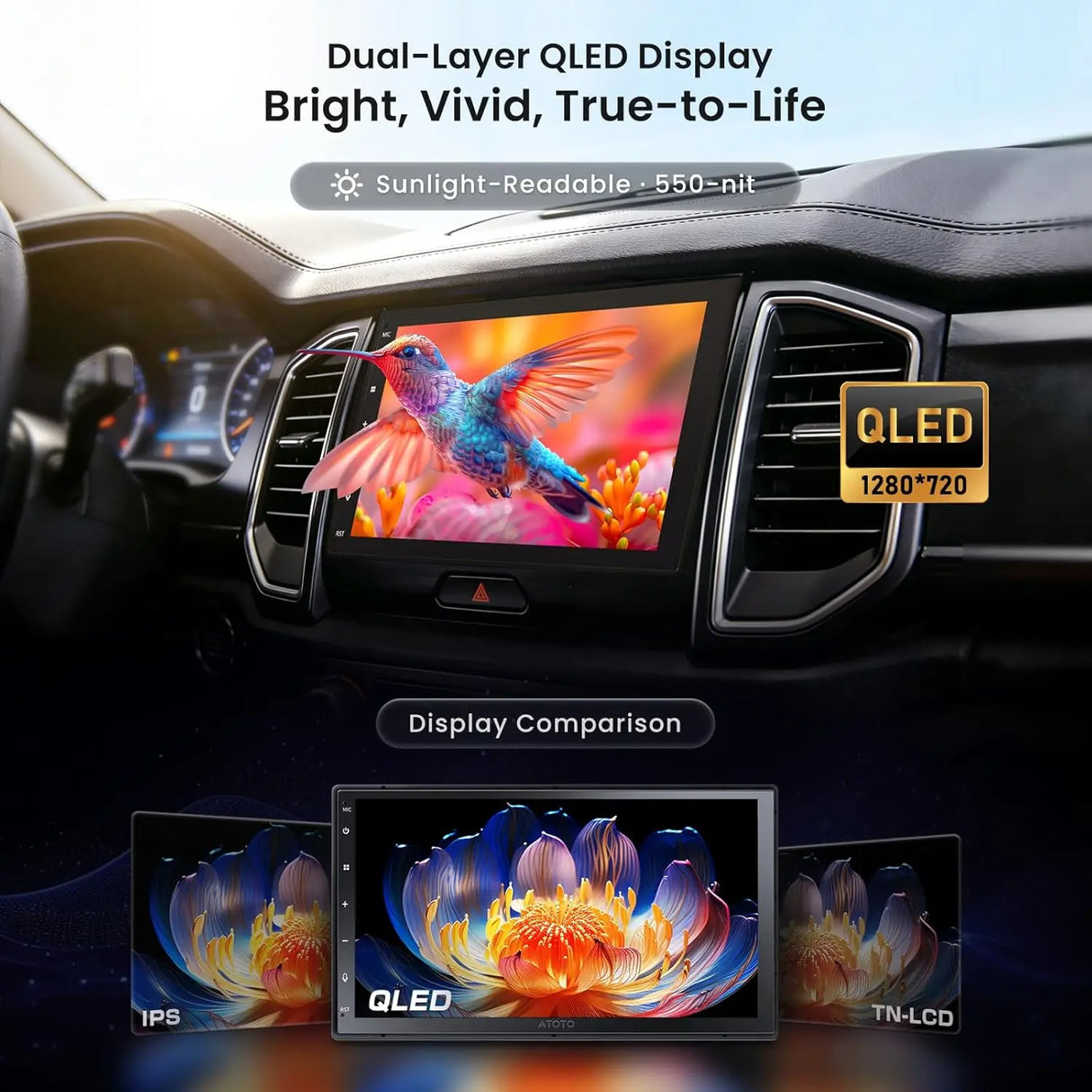 ATOTO S8 Ultra 7 mit Android-Doppel-Din-Video-Instrument, unterstützt CarPlay und Android Auto, Doppel-Bluetooth mit aptX HD, Gestenbetrieb, VSV und LRV, integriertes 4G-Mobilmodem, 4G+64G, S8G2A78UL-A