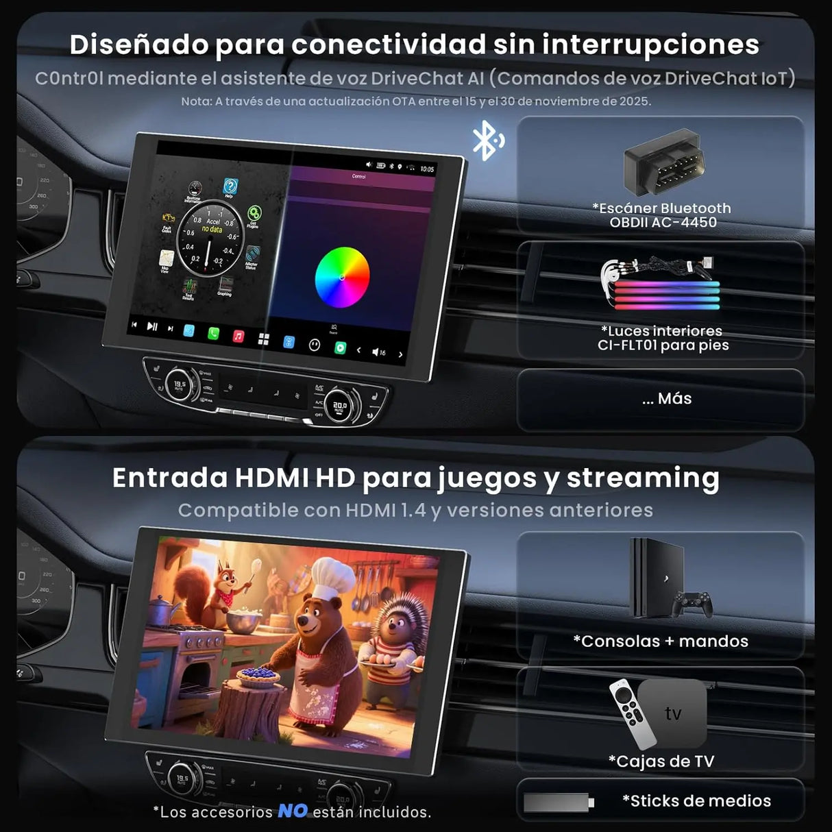 ATOTO X10G225E 12.5" 2Din Radiocasetes Coche Android QLED, 8+128 GB, CarPlay inalámbrico y Android Auto, 4G LTE, Asistente de voz AI, GPS, Micrófono dual, Bluetooth, LRV, 36B-EQ, Entrada HDMI