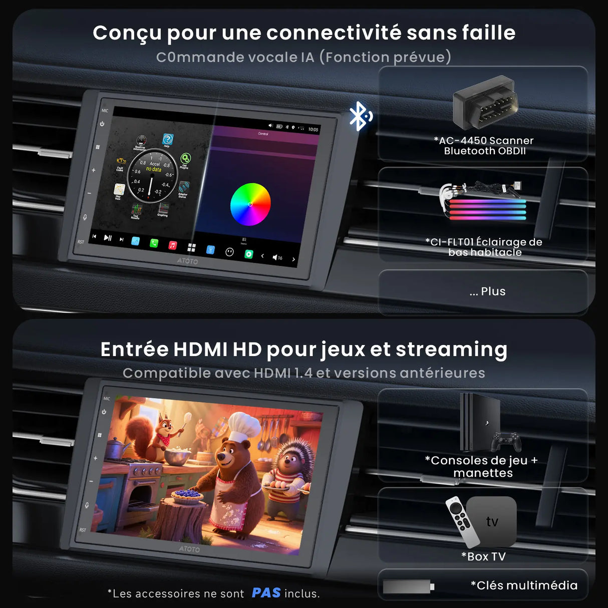 ATOTO X10G2B7E-R3 7" QLED Autoradio Android 2 Din, 8+128G, Carplay sans Fil & Android Auto, 4G LTE, Assistant Vocal IA, Suivi GPS, Microphone Double & Bluetooth,Dash Cam, LRV, Entrée HDMI