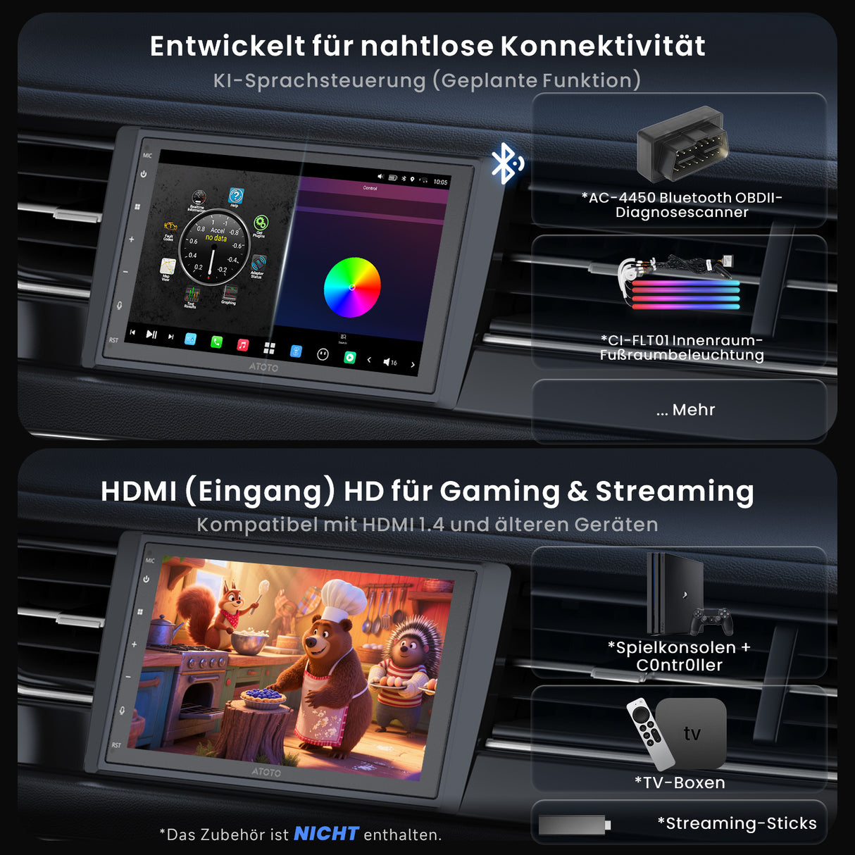 ATOTO X10G2B7E-R3 7 Zoll 2DIN Android Autoradio mit Wireless CarPlay & Android Auto, 8GB+128GB, inkl. Kamera