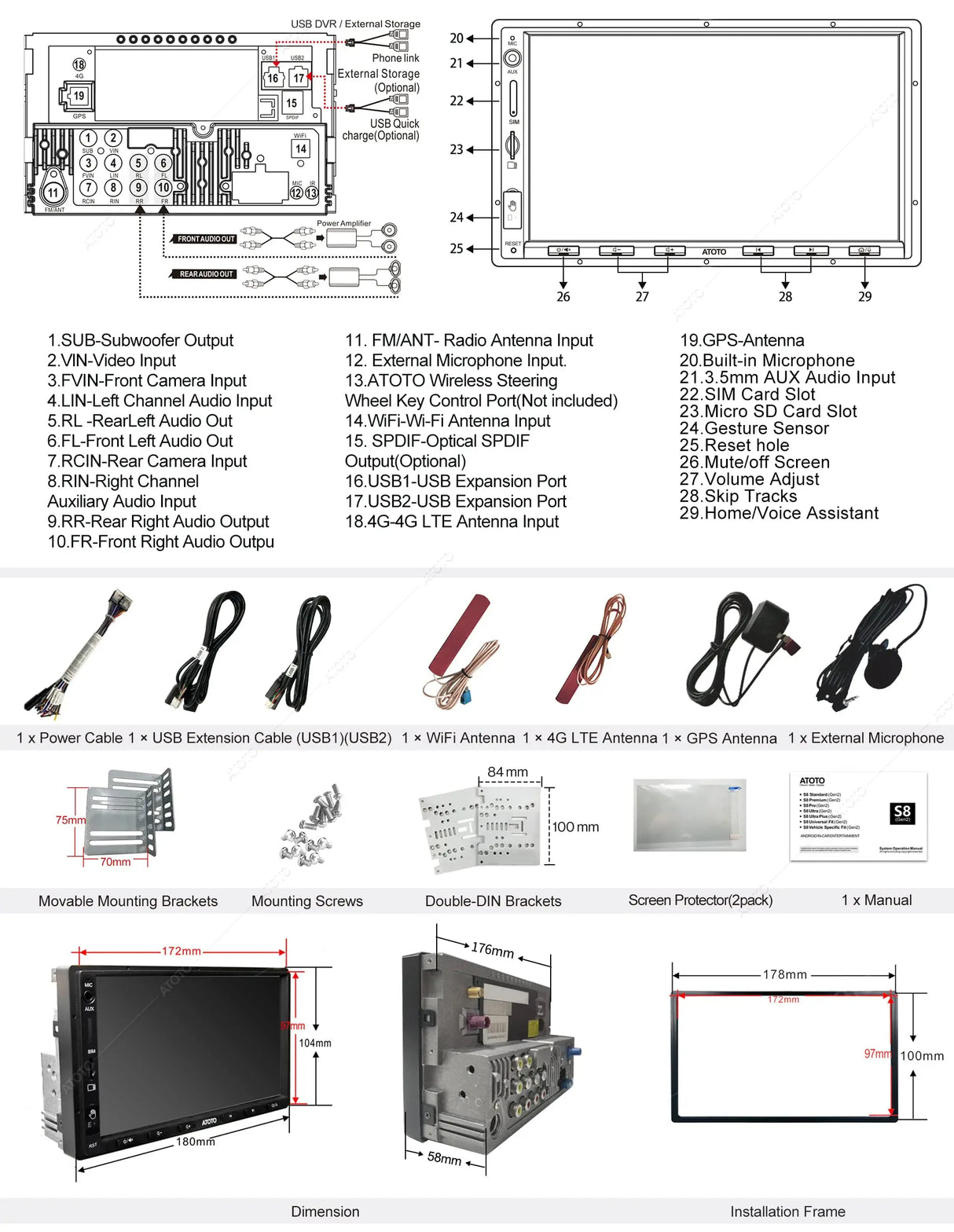 ATOTO S8G2A78UL 7" Double Din Car Stereo, Android Navigation, Wireless CarPlay & Android Auto, Dual Bluetooth with aptX HD, 4G Cellular Modem, 4GB+64GB, Gesture Control, VSV & LRV