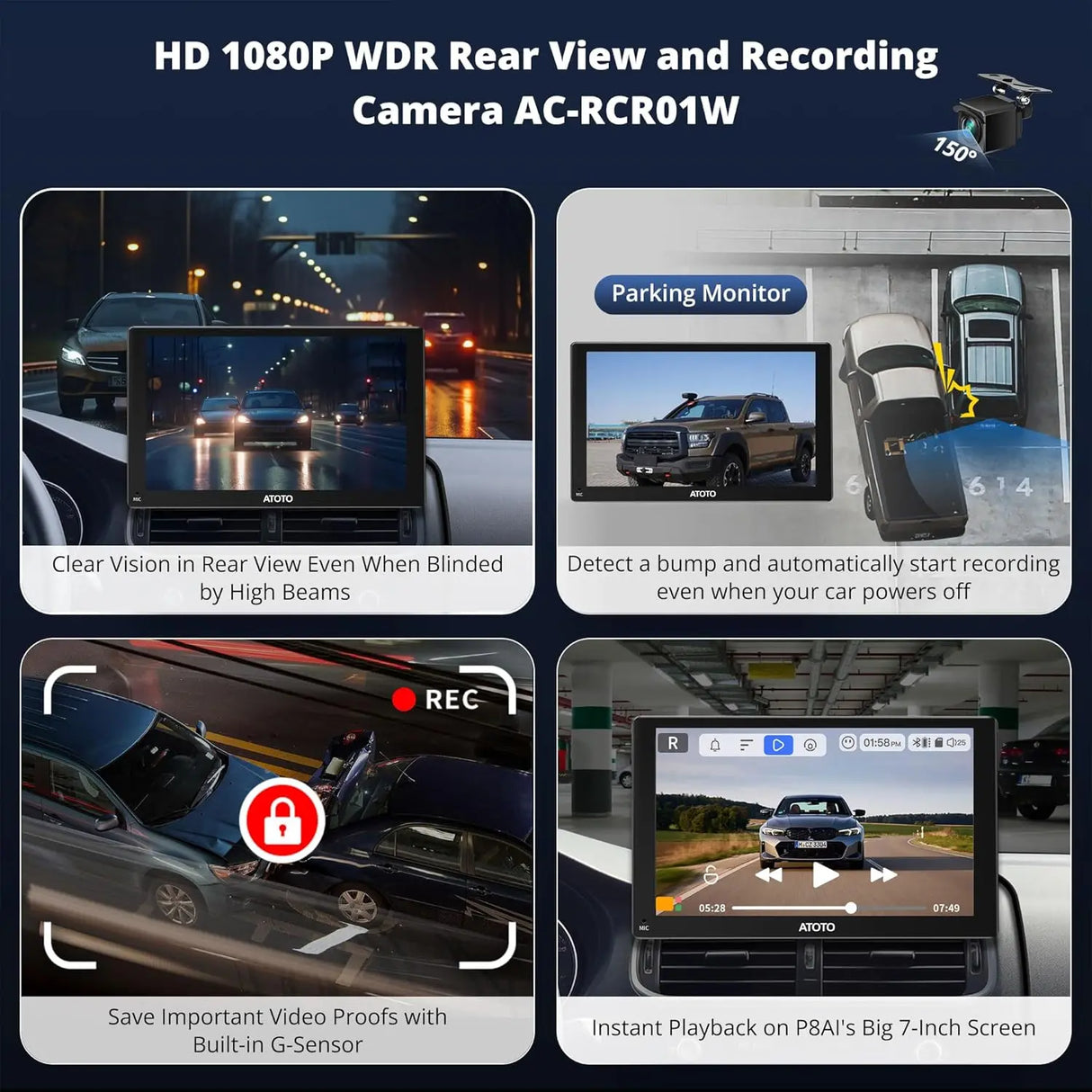 ATOTO P807SD 7" Portable Wireless Car Stereo with HD 1080P WDR Rear Camera, QLED Glare-Suppressing Touchscreen, Wireless CarPlay & Android Auto, OTA Upgrade, Remote Control & FM/AUX Output