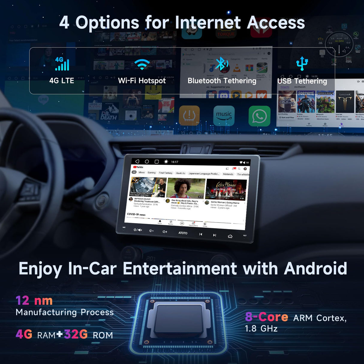 ATOTO S8G2094MS Double DIN Car Stereo 9" Android with HD Live Rearview Camera, Wireless CarPlay & Android Auto, Dual Bluetooth, Wi-Fi/BT/USB Tethering, DSP, SCVC, GPS Tracking, DriveChat AI, 8-Core, 4G LTE, 4G+32G