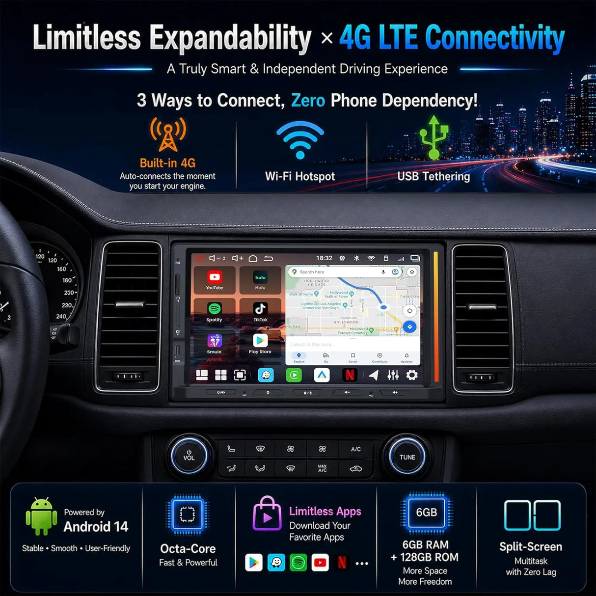 ATOTO V10G2D7OC 7" Double Din Android Car Stereo, Karaoke In-Car Mode, 4-Camera Simultaneous Recording, 4G LTE, aptX HD Bluetooth, DSP 4V RCA Pre-Out, Subwoofer L/R Output, Dual Microphone