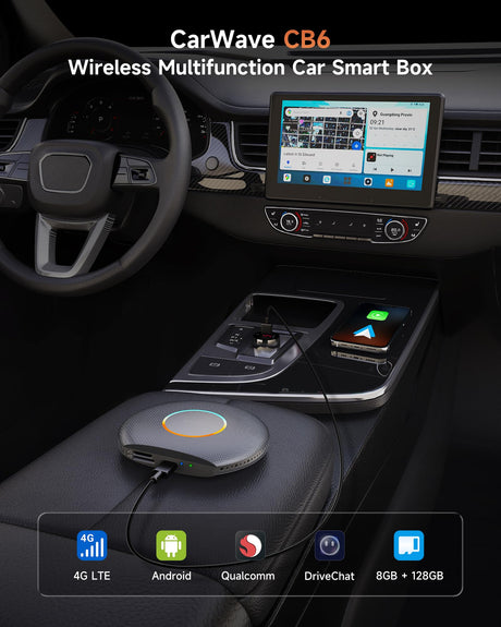 ATOTO CB6 2025 Upgrade Wireless CarPlay Adapter & Android AI Box, Plug & Play CarWave Smart Box with AI DriveChat, GPS Tracking, Android 13, 4G LTE, Dual Bluetooth, 8G+128G