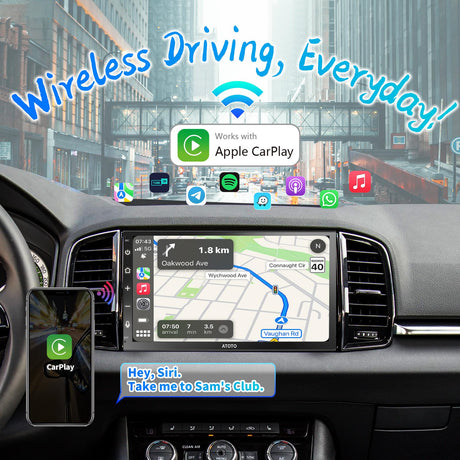 ATOTO F7G2B7WE 7" Double Din Head Unit with Wireless CarPlay & Android Auto, HD Touchscreen, Bluetooth, GPS Navigation, FM/AM, MirrorLink, HD Live Rearview, Voice Control