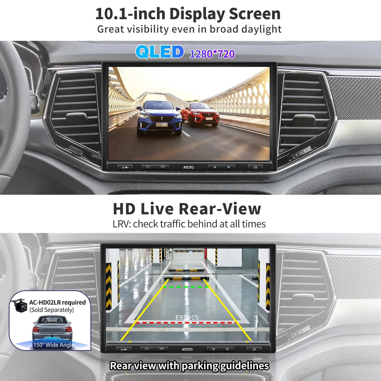 ATOTO F7G110XE 10 Inch Adaptive Single & Double Din Car Stereo, QLED Touchscreen, Wireless CarPlay & Android Auto, Bluetooth, HD Live Rearview, MirrorLink, SXM Ready, Quick Charge, USB/SD (Up to 2TB)