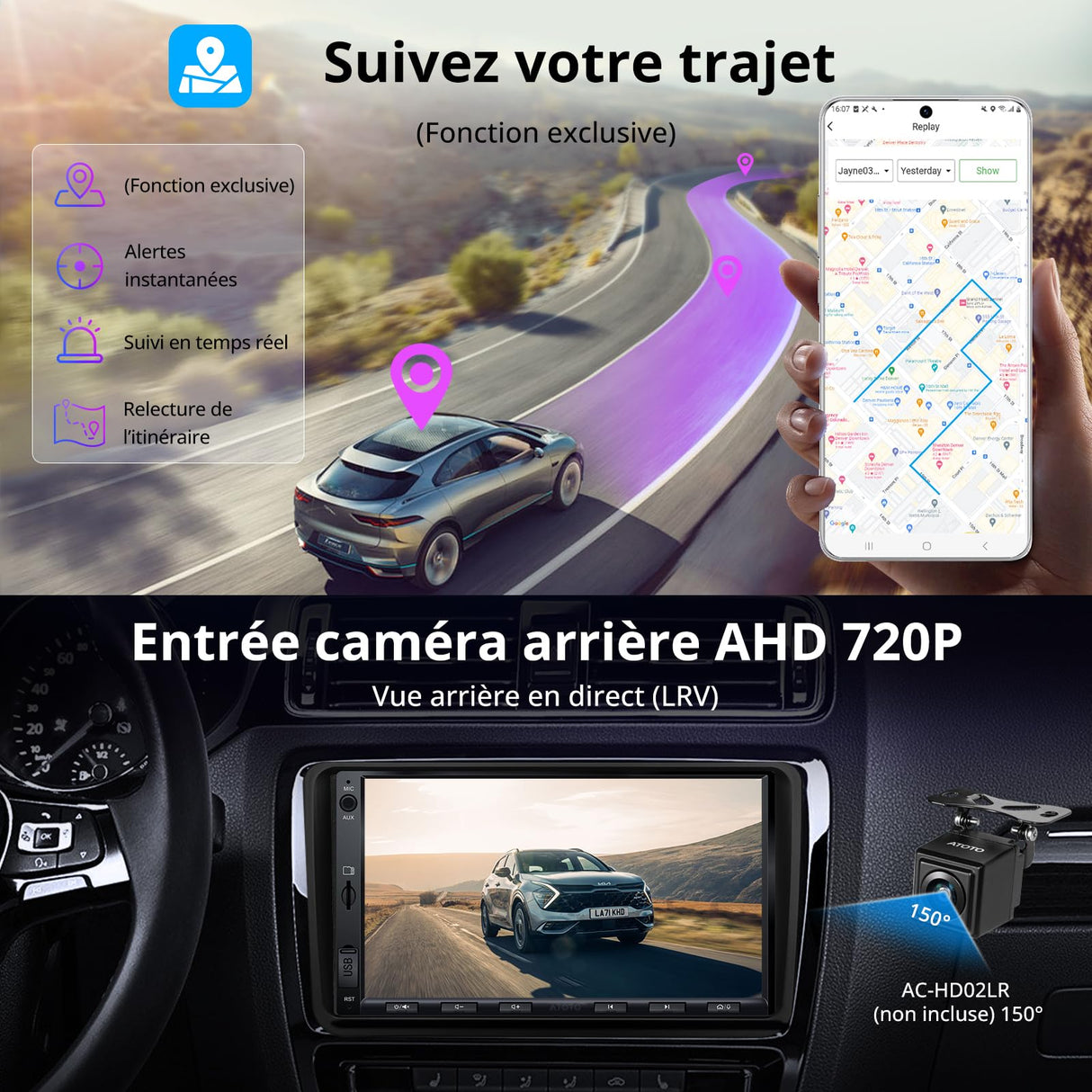 ATOTO A5LVWA7T 7 Zoll 2 DIN Autoradio – Navi, WiFi, Bluetooth, USB, MirrorLink, 24-Band EQ DSP, FM, AUX, TF, Wireless CarPlay & Android Auto, 2G+32G, Kompatibel mit VW/Golf/Polo/Tiguan