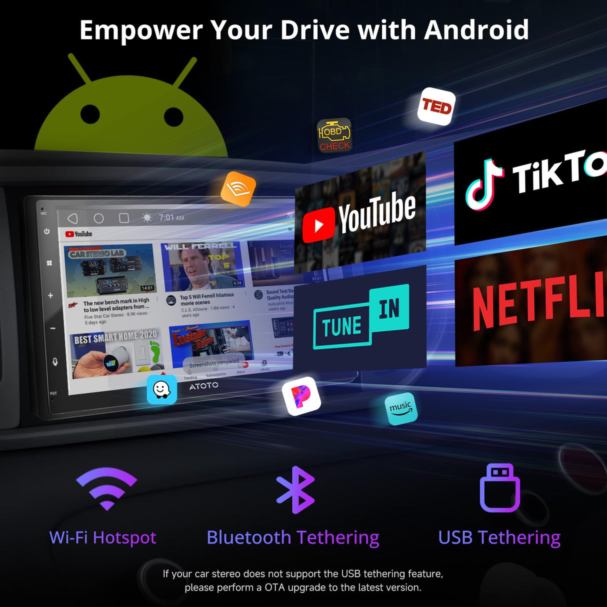 ATOTO A5LG2B7T 7" Double Din Car Stereo, HD Touchscreen, Wireless CarPlay & Android Auto, Bluetooth & WiFi, Built-in GPS Navigation, DSP Audio Technology, 2G+32G