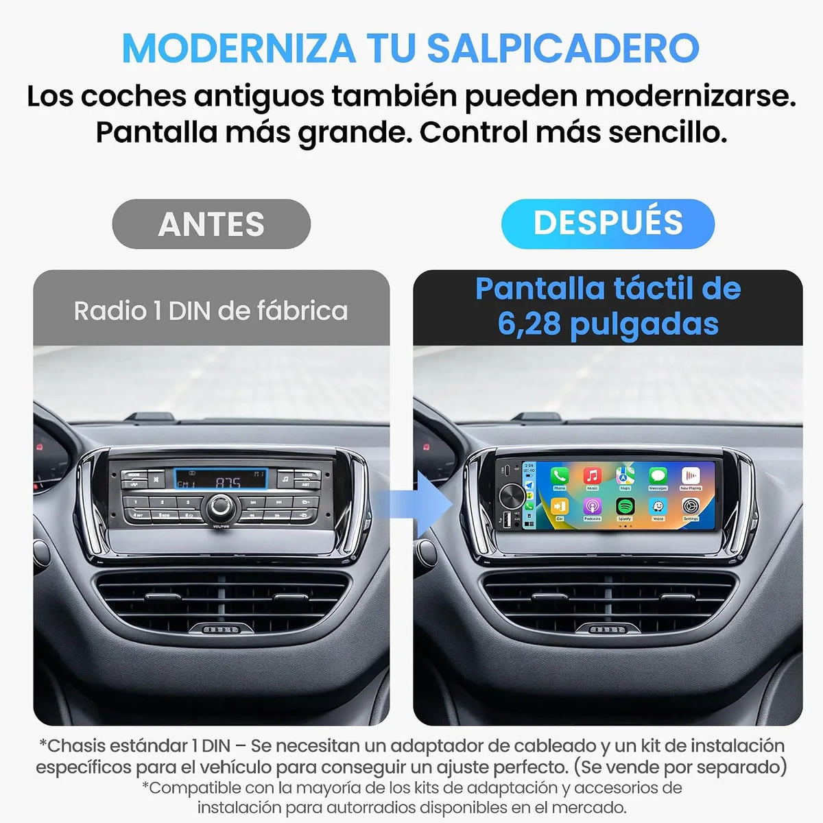 ATOTO F7G1A6WE-S01 Radio de Coche 1 DIN 6,28" con Pantalla Táctil, Apple CarPlay y Android Auto Inalámbricos
