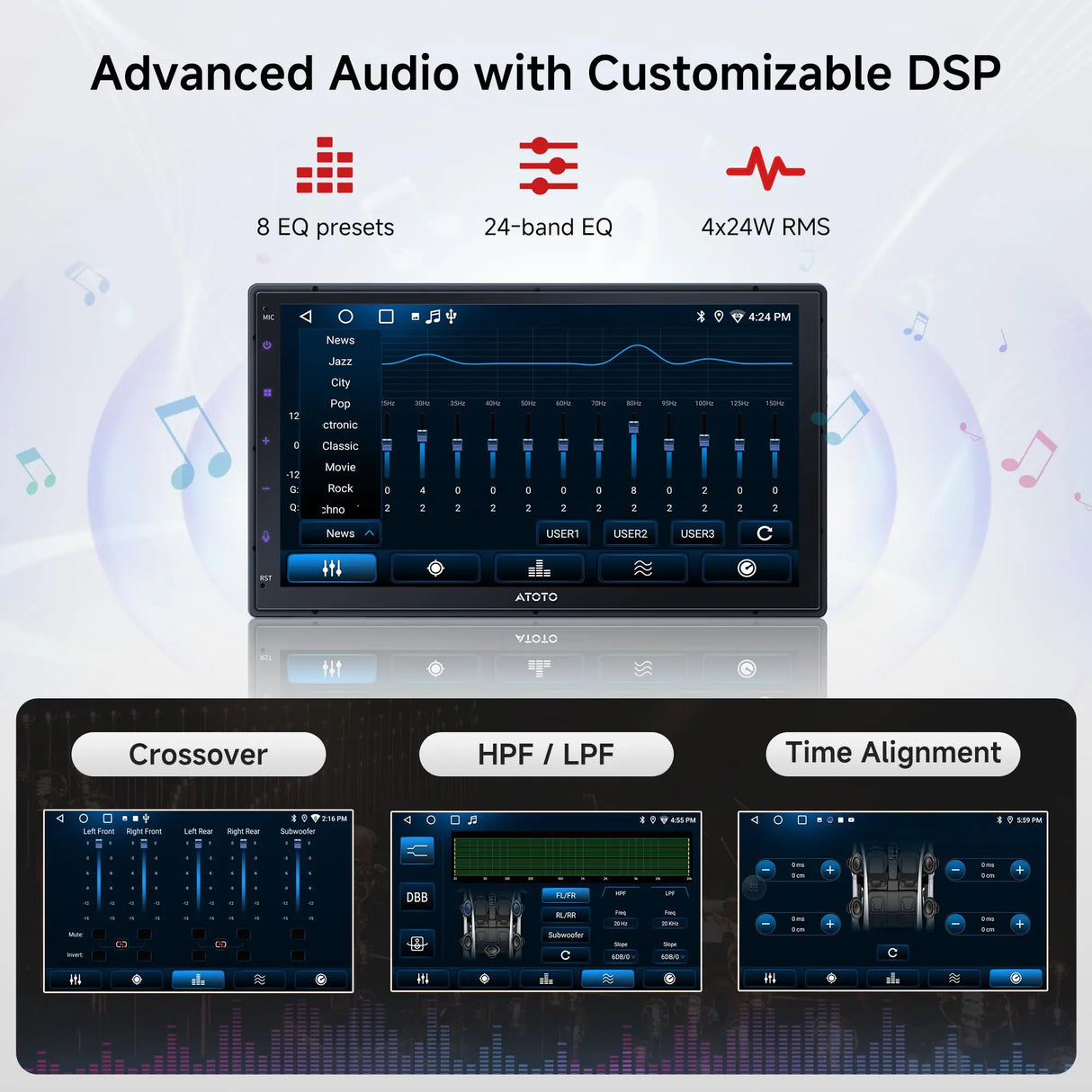 ATOTO A5LG2B7T 7" Double-DIN Android Head Unit with Wireless CarPlay & Android Auto, ChatGPT-AI, GPS, WiFi/BT/USB, 24-EQ DSP, 4x45 AMP