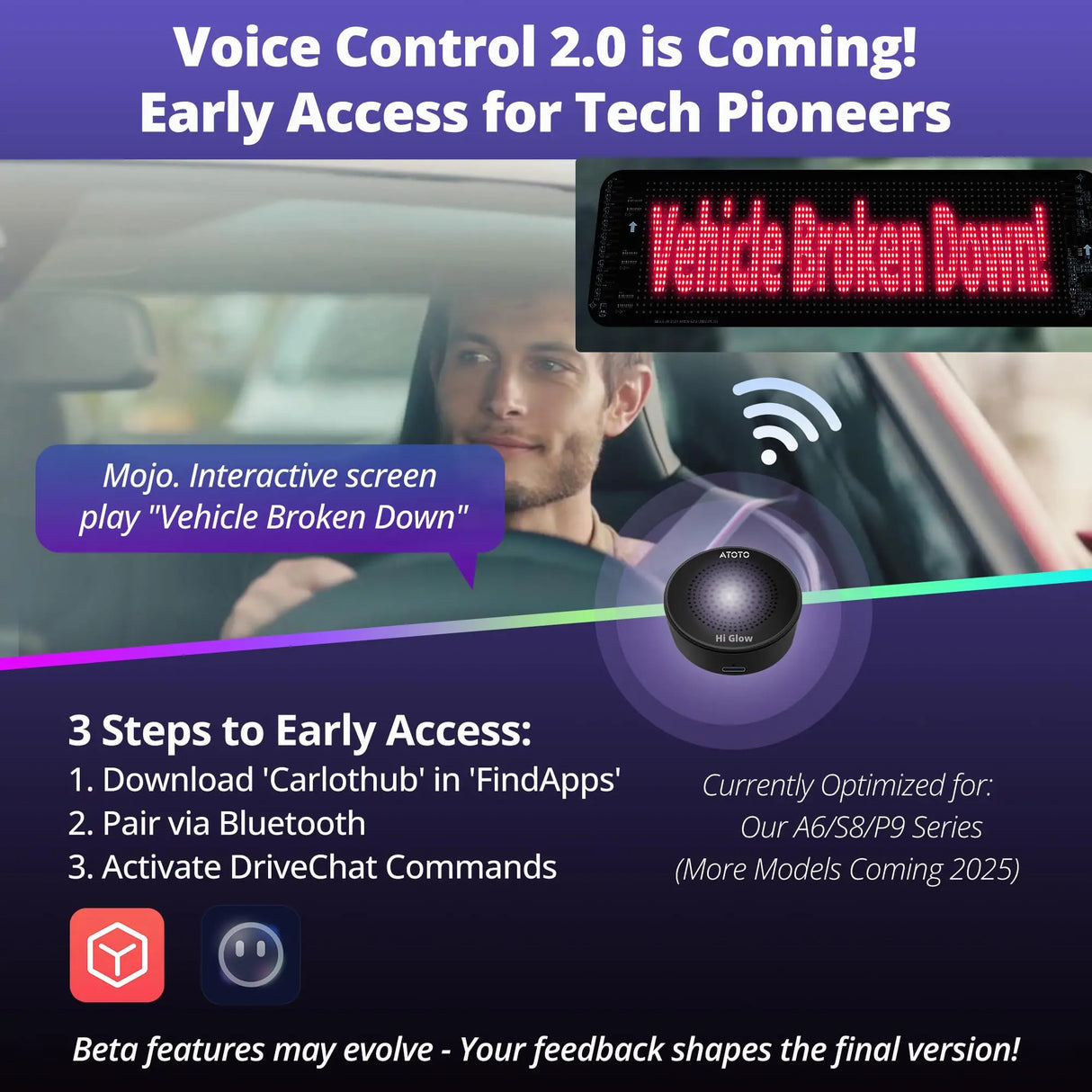 ATOTO CI-VIALD19 19.4" x 4.3" Programmable LED Sign, Scrolling Advertising Display, AI Voice Control, Bluetooth APP Control, USB 5V, Custom Text, Pattern, GIF, Animation