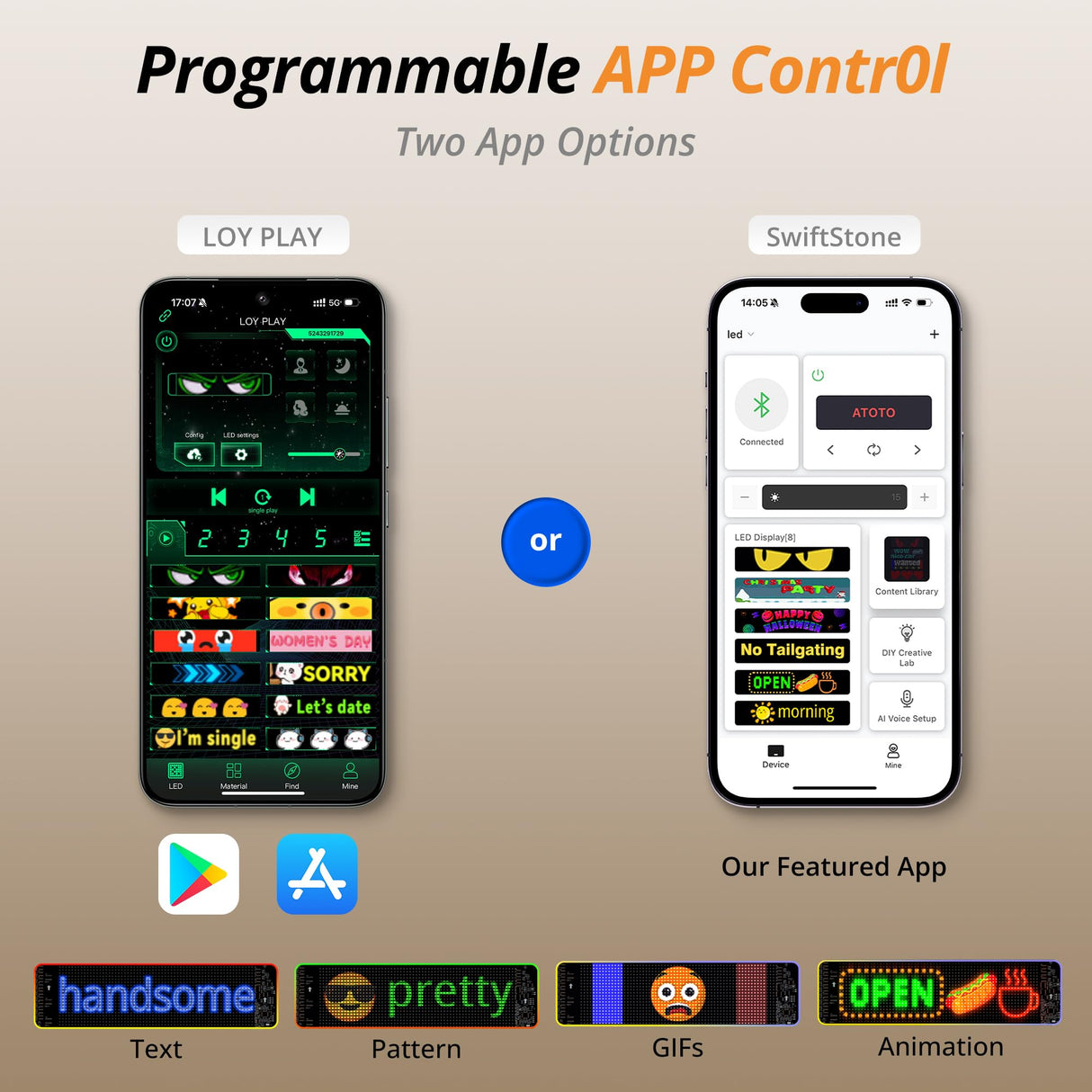 ATOTO CI-VIALD19 19.4" x 4.3" Programmable LED Car Sign – Flexible USB 5V Display, AI Voice & App Control, Custom Text & Animation, Scrolling Digital Sign for Car Window