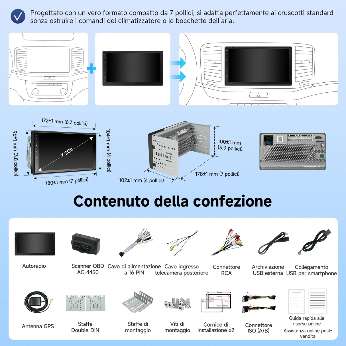 ATOTO A5LG2B7T 7" Autoradio 2 Din Android con CarPlay & Android Auto Senza Fili, OBD2 Bluetooth, GPS Navigatore, Wi-Fi/USB/FM/AM/RDS, Chat-AI, 2G+32G