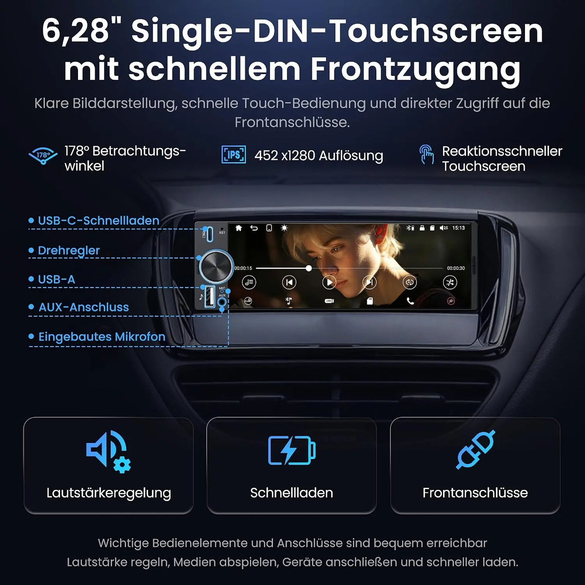 ATOTO F7WE 6.28 Zoll Autoradio 1 DIN mit Kabellosem CarPlay & Android Auto