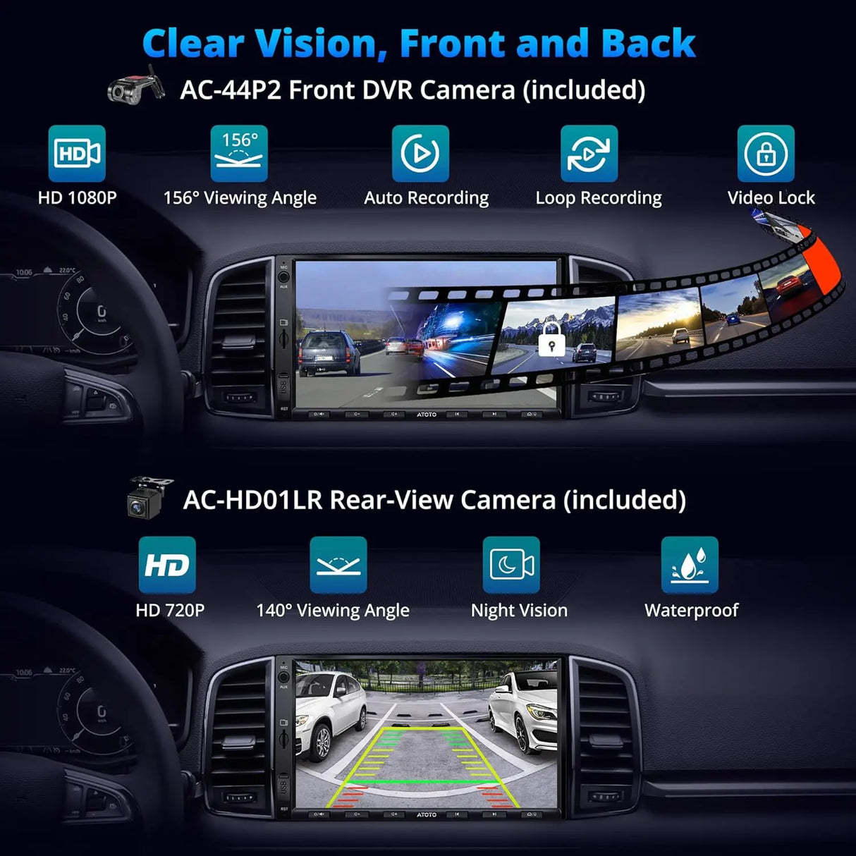 ATOTO A5LG2A7T-S12 7" Android Double Din Car Stereo with Dash & Backup Camera, Wireless CarPlay and Android Auto, WiFi/BT/USB Tethering, DSP, Bluetooth, FM/AM/TF, 2G+32G