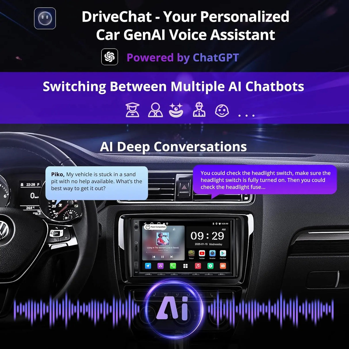 ATOTO A5LVWA7T 7" Double Din Car Stereo Compatible for VW Jetta/Tiguan/Golf/Passat, Wireless CarPlay & Android Auto, Wi-Fi/BT Tethering, 24-Band EQ DSP, Bluetooth, Mirror Link, 2+32G, FM/AUX/TF Support