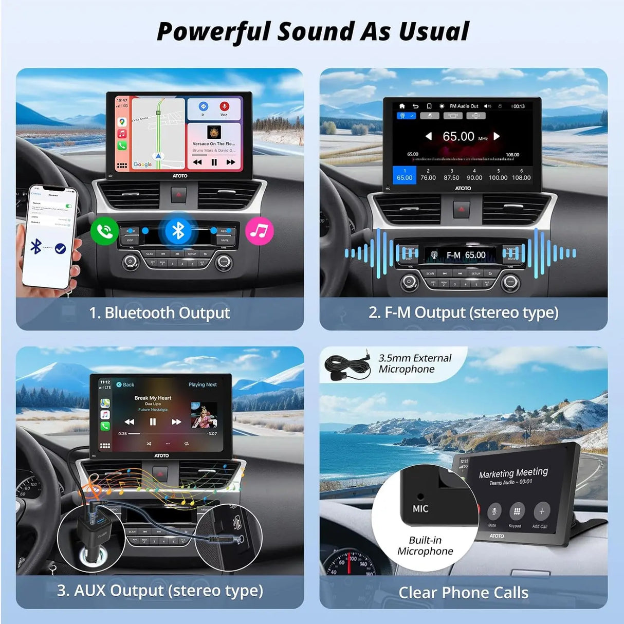 ATOTOEXCEL Tragbarer Carplay-Bildschirm für Android Auto mit 1080P- und SWC-Retromarcia-Telekamera, P5 Tragbares drahtloses Autoradio mit Carplay-Navigation, 7 Zoll QLED-Touchscreen, Mirrorlink