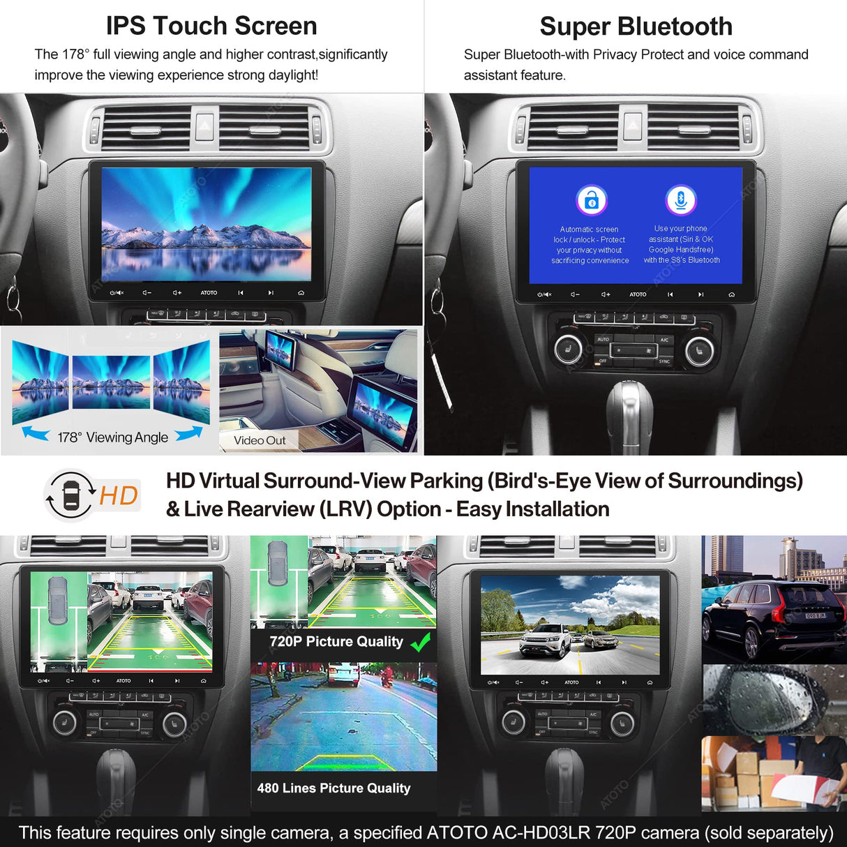 ATOTO S8 Standard 2 DIN 10,1 pouces S8VW114SD Android Récepteur intégré au tableau de bord, Compatible avec Volkswagen,Partage de connexion USB,2 BT,Rétroviseur HD avec LRV,CarPlay & Android Auto,SCVC