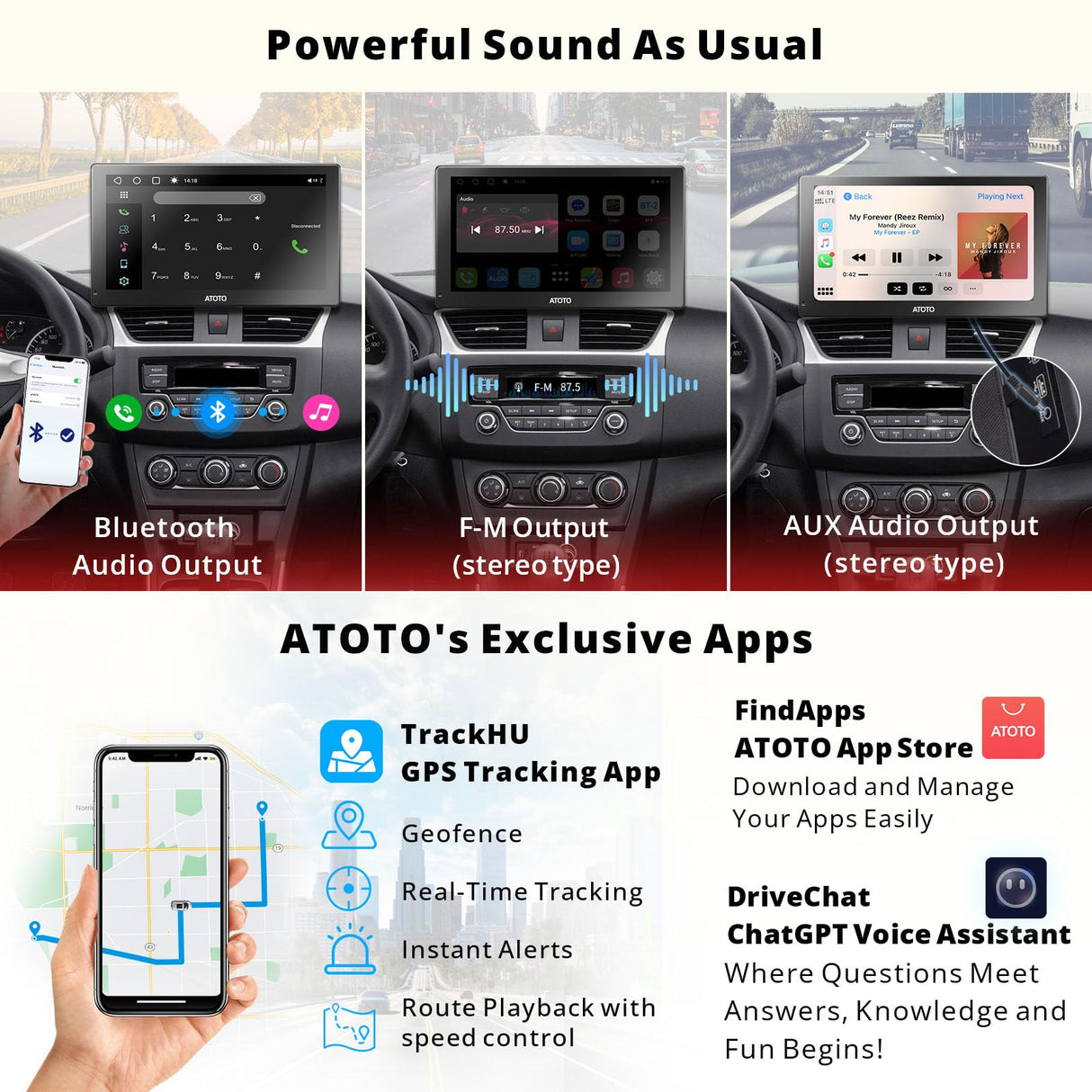 ATOTO 7 Pouces GPS pour voiture avec Caméra de Recul 1080P, QLED Android Dash Navigation, Autoradio Portable, CarPlay & Android Auto sans fil, 4G LTE, Entrée HDMI, 4G+32G, Atténuateur Automatique