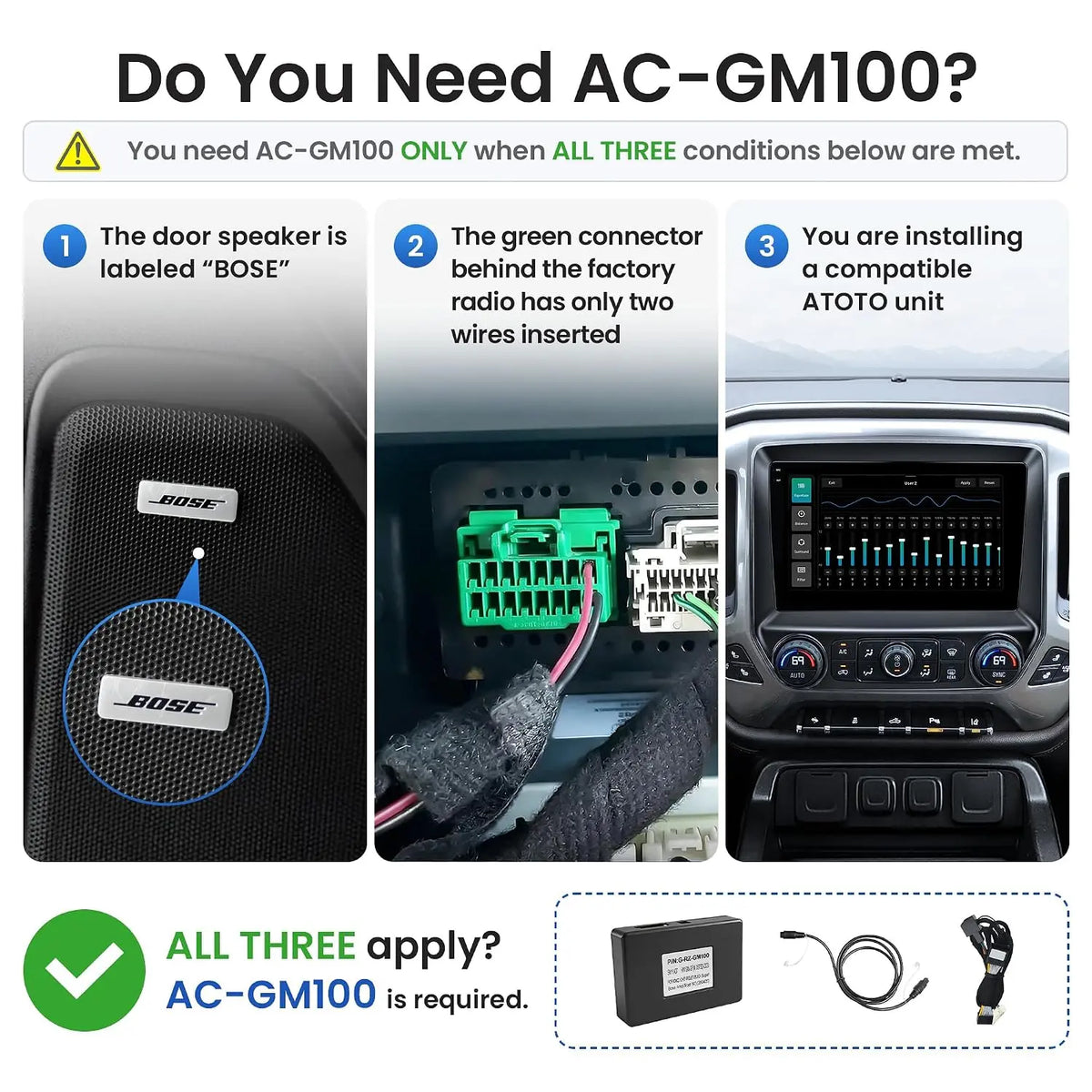 ATOTO AC-GM100 MOST50 Amp Retention Interface for GMC, Chevrolet & Buick with OEM Bose Amplifier, Compatible with Silverado & Sierra