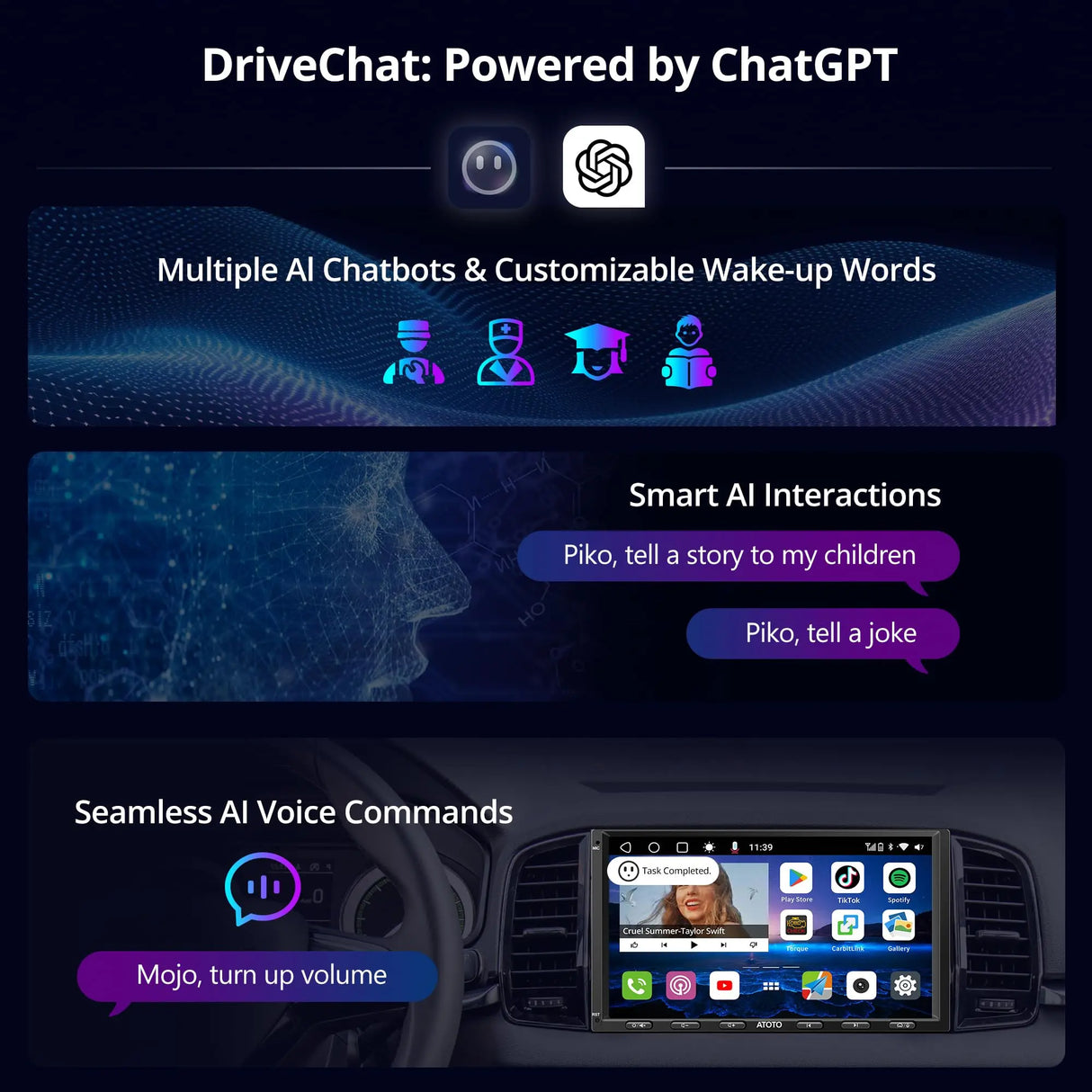 ATOTO S8G2A74MS 7" Double Din Car Stereo, QLED Touchscreen, Wireless CarPlay Android Auto, AI Chat ,SCVC, DSP/HDMI Out