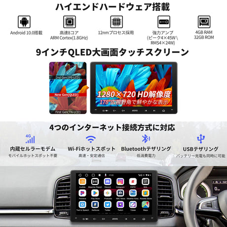 ATOTO S8G2094MS 9インチ 2Din ディスプレイオーディオ、内蔵4G LTE、8コア 4G+32G、ワイヤレスCarPlay & Android Auto、デュアルBluetooth、ChatGPT AI、OBD2スキャナー、WiFi/BT/USBテザリング、GPS追跡、HDMI出力