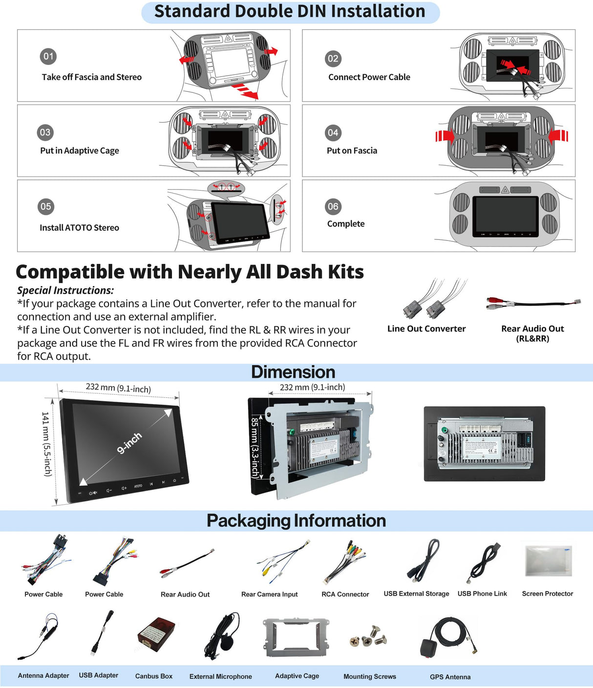 ATOTO A6 9 pollici Autoradio 2 din Compatibile con Skoda VW Volkswagen Golf Jetta Touran, Senza Fili CarPlay e Android Auto, Doppio Bluetooth, Wi-Fi/BT/USB Collegamento, HD LRV, 2G+32GB, A6VW09PF