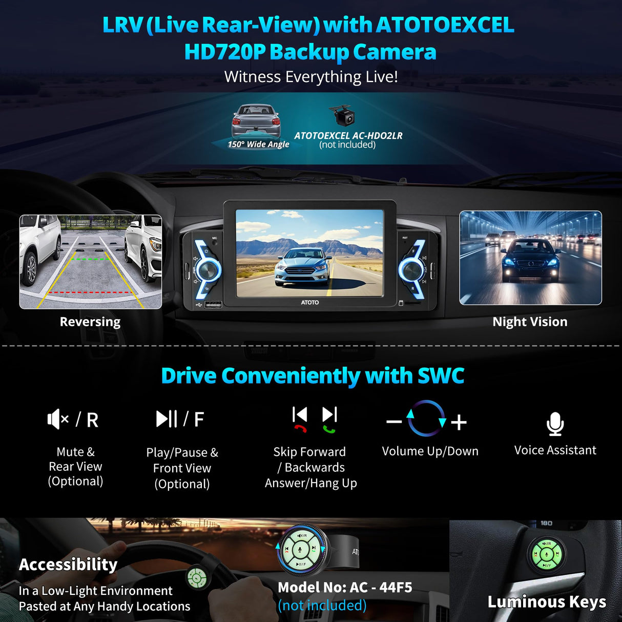 ATOTO F7G1A5WE 5" Single Din Car Stereo with Wireless CarPlay, Android Auto, Bluetooth, GPS Navigation, FM/AM Radio, WiFi, MirrorLink & Live Rear View