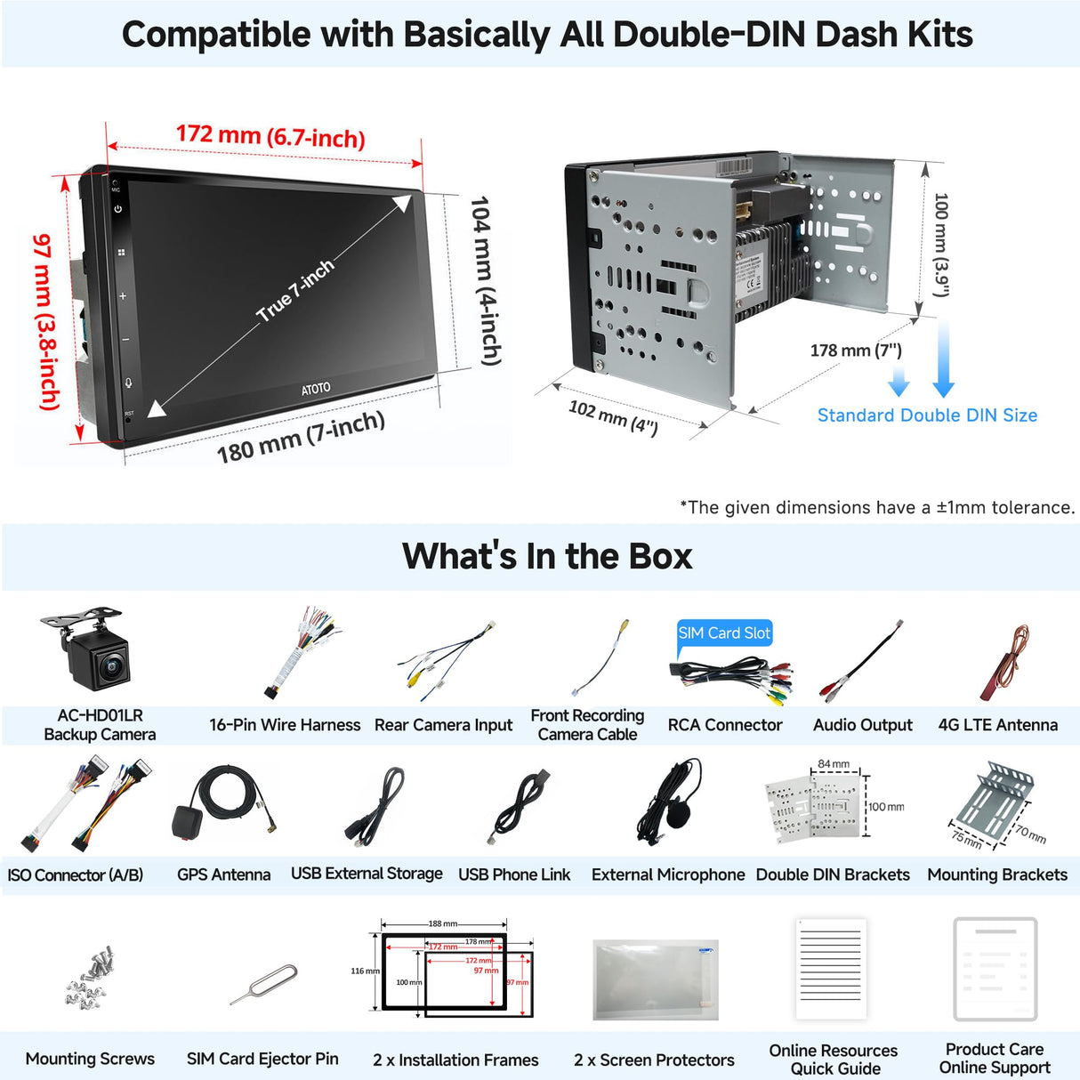 ATOTO S8G2C74MS 7" Autoradio 2 DIN Android con Retrocamera, Wireless CarPlay & Android Auto, 4G LTE Integrato, QLED Touchscreen, 8-Core 4G+32G, WiFi/BT/USB Tethering, Doppio BT