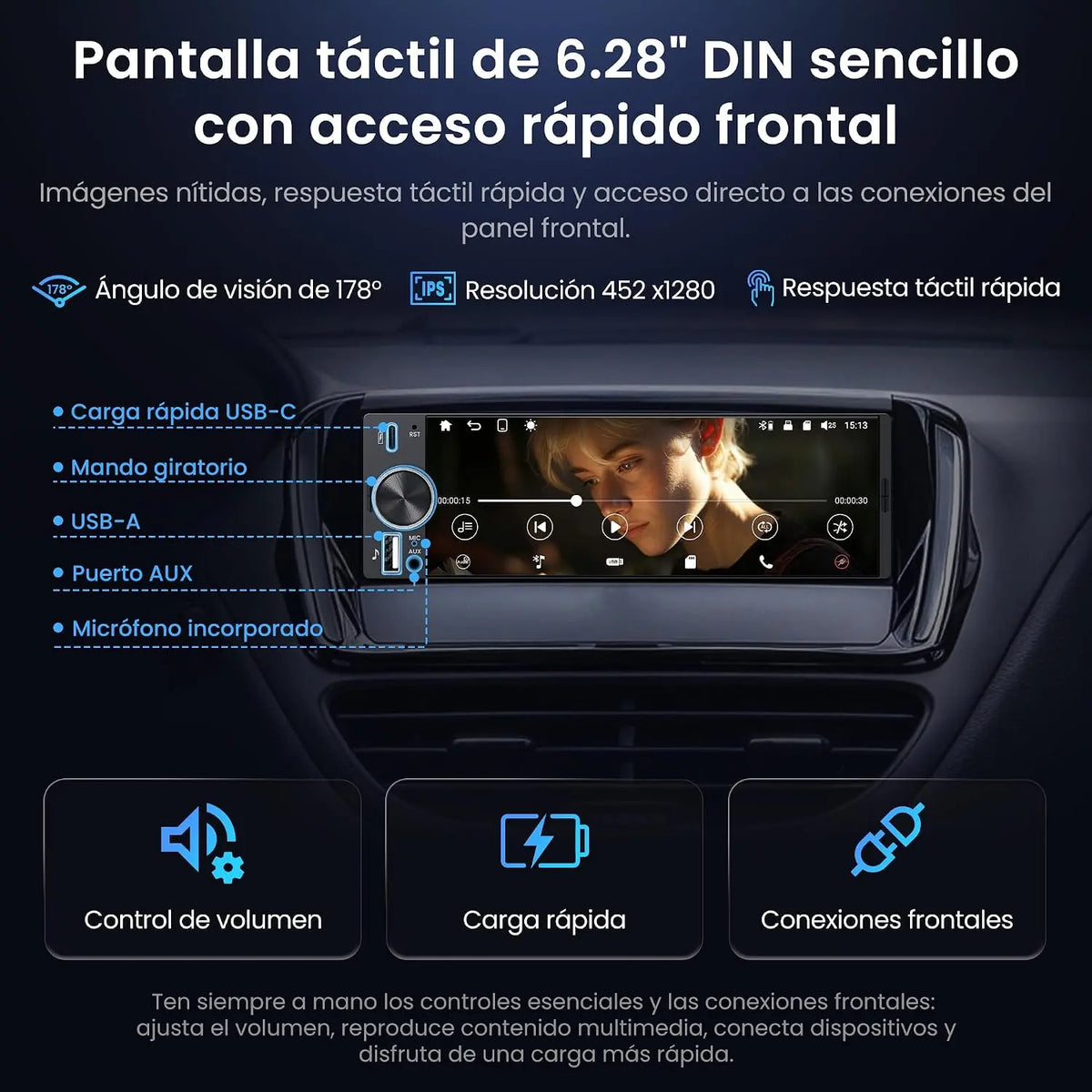 ATOTO F7G1A6WE-S01 Radio de Coche 1 DIN 6,28" con Pantalla Táctil, Apple CarPlay y Android Auto Inalámbricos