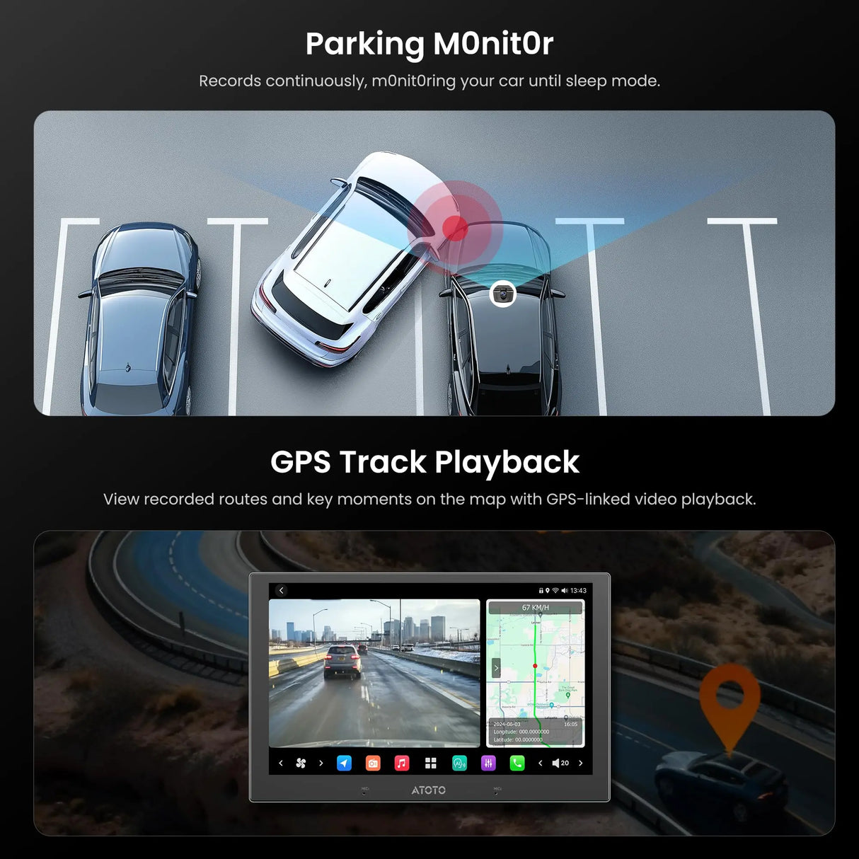 ATOTO AC-HN9FR AHD 1080p Front Dash Camera, 30fps, Starlight Night Vision, WDR, 136° Wide-Angle, G-Sensor, Parking Mode, Loop Recording, GPS Track Playback – Only for V10 Series