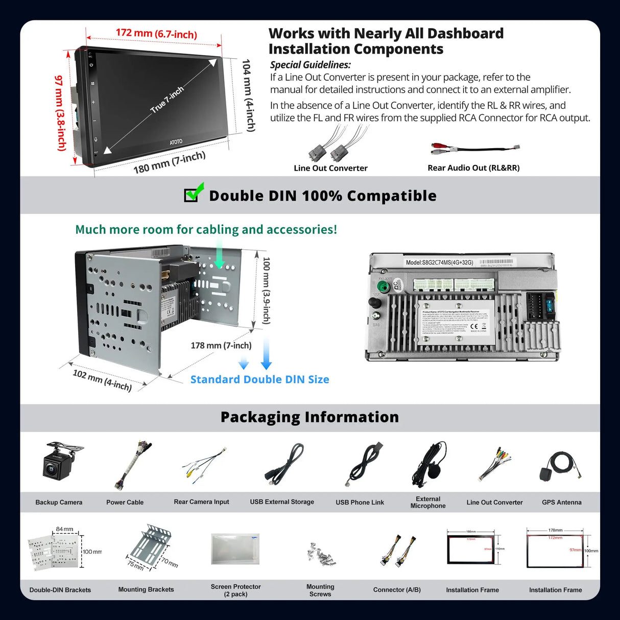 ATOTO A6G2C7PF 7" Autoradio 2 Din Android – Telecamera, Schermo QLED 8 Core Full Laminato, DAB+ Radio, DSP EQ-36, Wireless CarPlay e Android Auto, Doppio Bluetooth, AI Chat, GPS Navigazione