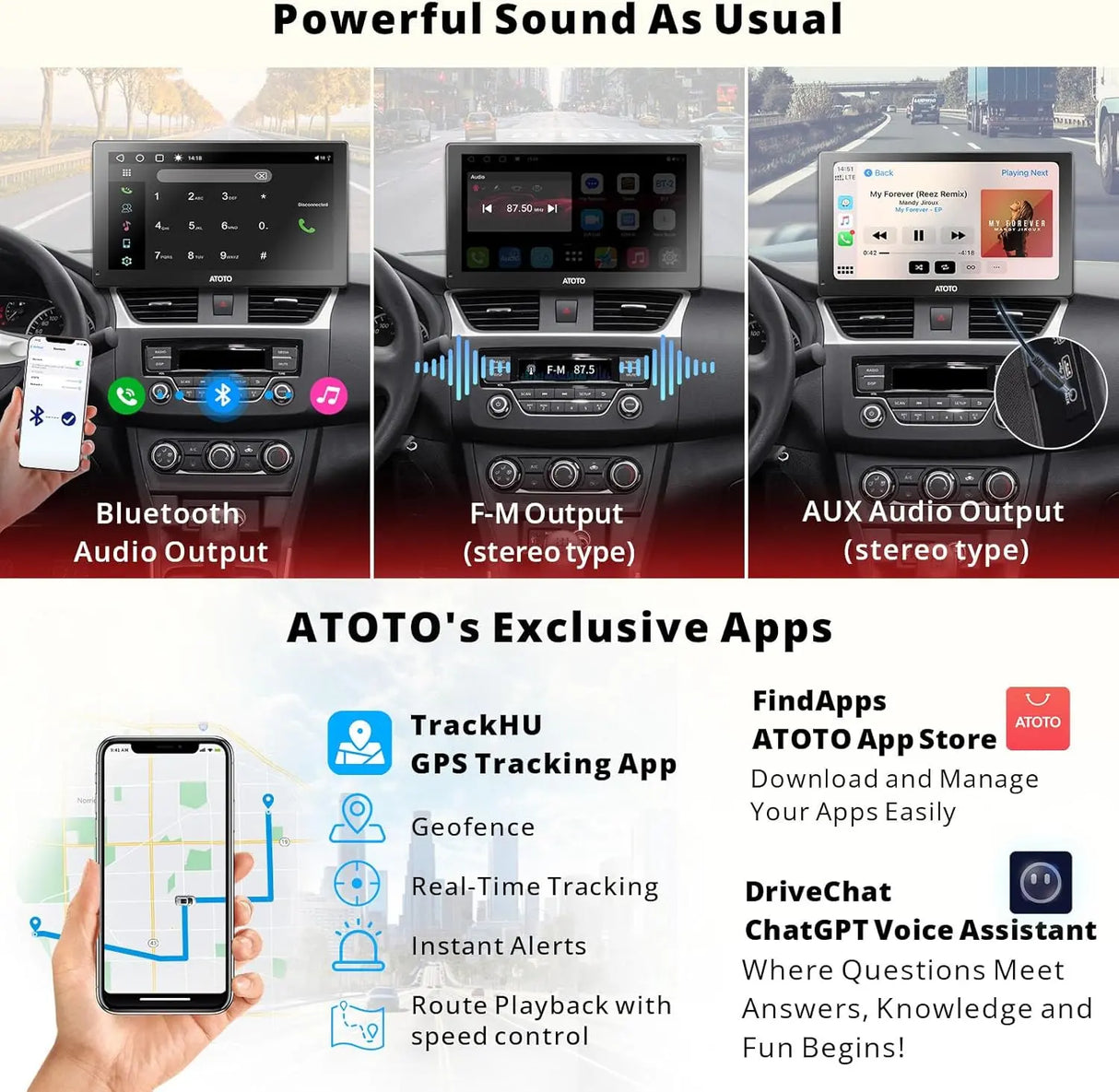 ATOTO 7" Portable Sat Nav with Wireless CarPlay & Android Auto, 4+32G, 1080P Reverse Camera, QLED Touchscreen, 4G LTE, GPS Navigation, WiFi, Dual Bluetooth, Auto-Dimming, SWC, AUX & USB