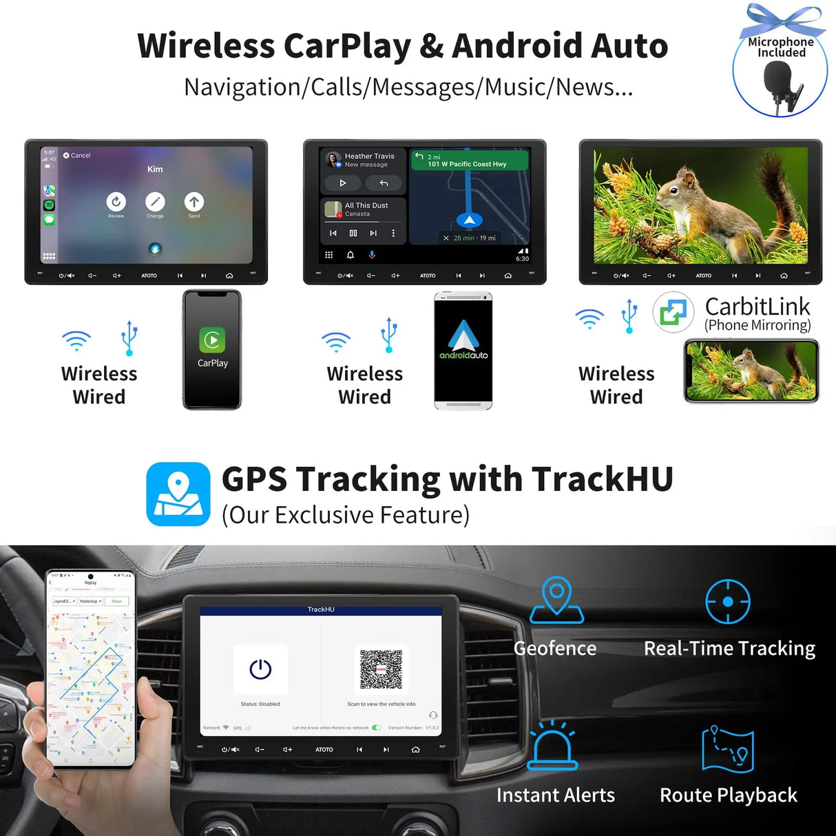 ATOTO S8G2094MS 9" 2 Din Android Radio Bluetooth Coche con Escáner OBD, CarPlay y Android Auto inalámbricos, Pantalla táctil QLED, 4G LTE integrado, 8 núcleos 4G+32G, Tethering WiFi/BT/USB