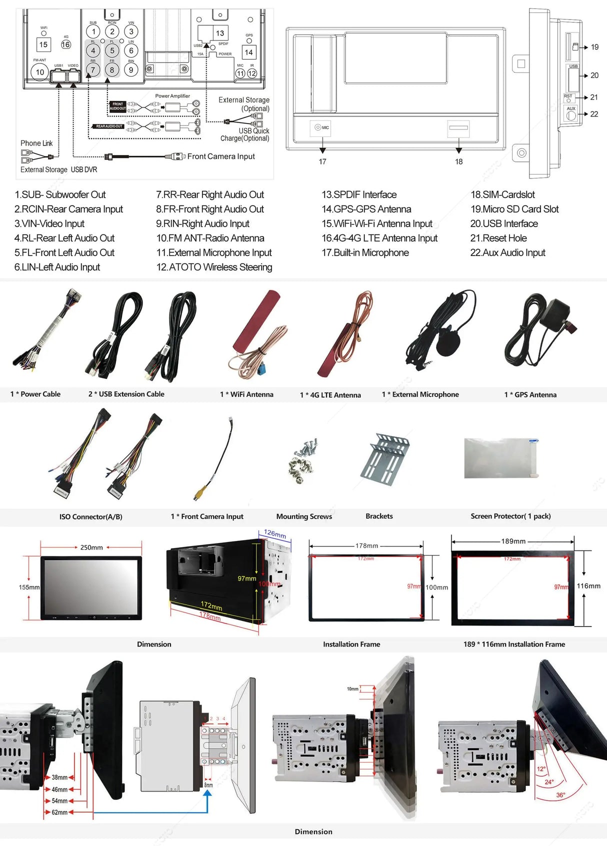ATOTO S8G2104PR 2 DIN Autoradio mit 10" QLED Display, Wireless CarPlay und Android Auto, Dual Bluetooth mit aptX HD, USB-Tethering, Splitscreen, VSV & LRV, integriertes 4G Modem