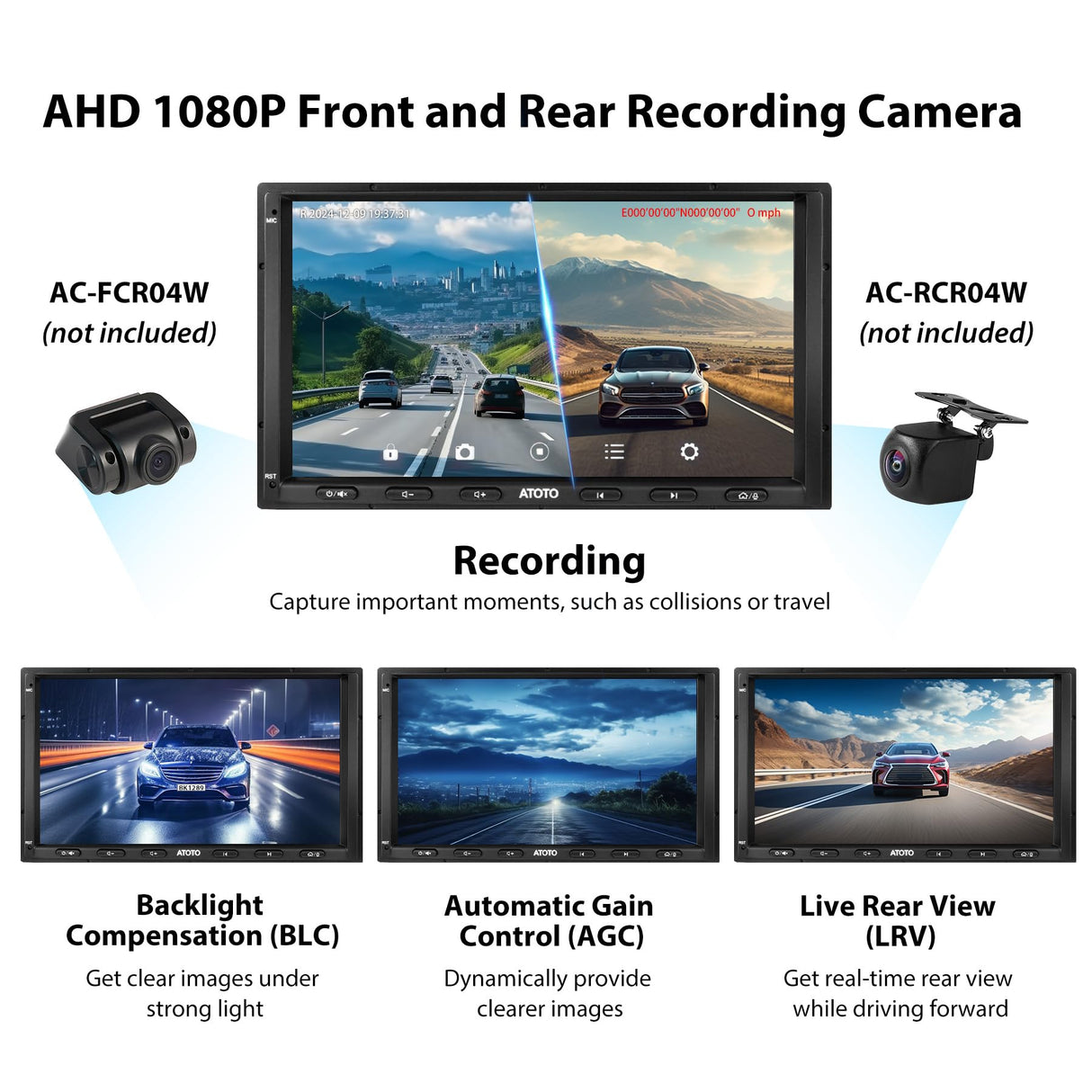 ATOTO S8G2A74MS 7" Double Din Head Unit with Wireless CarPlay & Android Auto, GPS Tracking, Built-in 4G LTE, Dual Bluetooth, LRV, SCVC, 4G+32G, Split-Screen Display