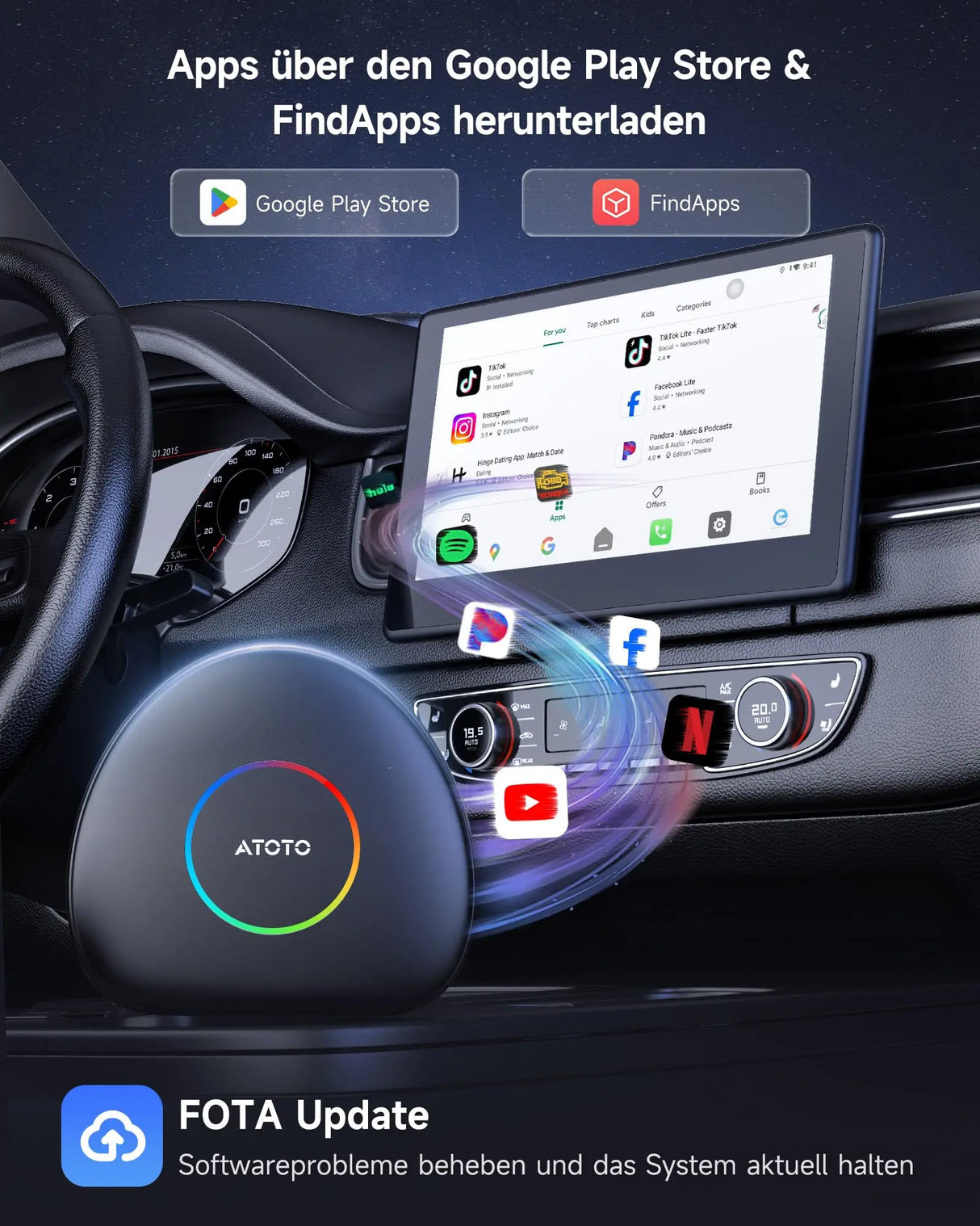 【30 % RABATT】CarWave CB6C Android 13 KI-Box – Kabelloser CP/AA-Adapter mit 4G LTE, 4 GB + 64 GB, TrackHU GPS & DriveChat KI | Dualband-WLAN + BT 5.0 | Plug & Play-Smart-Box ATOTOLIFE