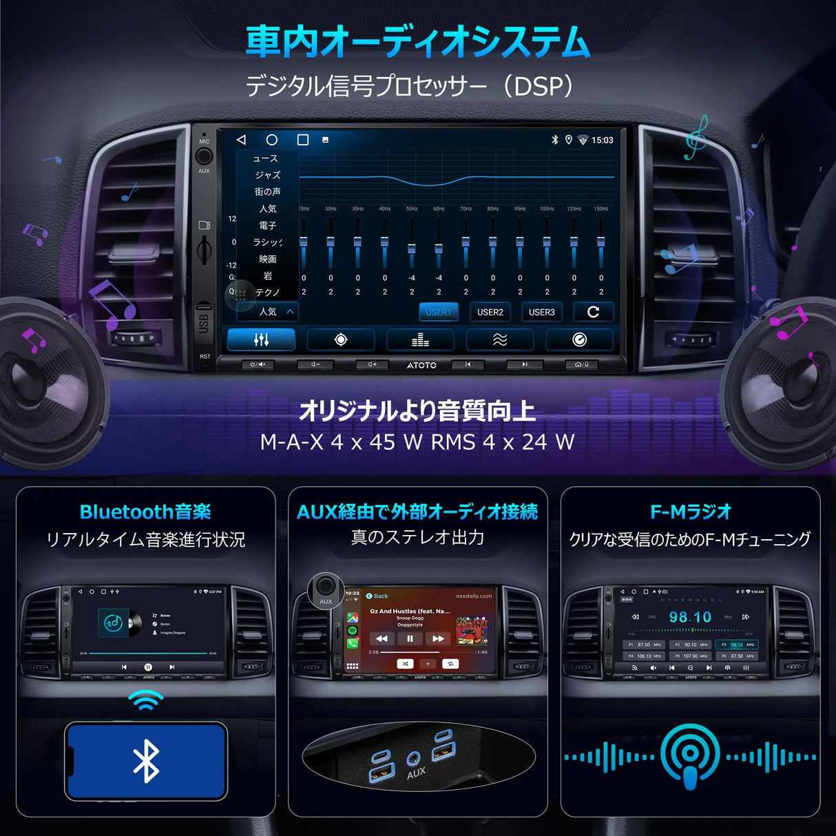 ATOTO A5LG2A7T 7インチ 2Din ディスプレイオーディオダッシュカム付属、Androidナビ、2G+32G、ワイヤレスCarPlay&Android Auto、IPS 1280×720ディスプレイ、24バンドEQ、WiFi/BTテザリング、GPSトラッキング、MirrorLink、FM/AM、USB/TF動画再生対応
