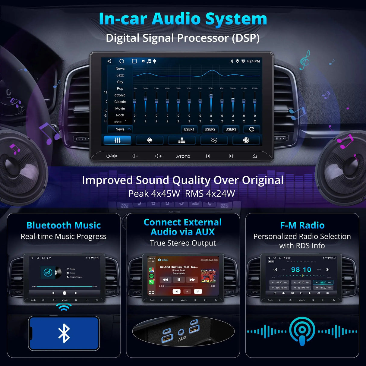 ATOTO A5LG211T 10" Android Double Din Car Stereo with Backup Camera, Wireless CarPlay & Android Auto in-Dash Navigation, WiFi/Bluetooth/USB Tethering, MirrorLink, AI Dialogue,DSP/FM/AM, 2G+32G