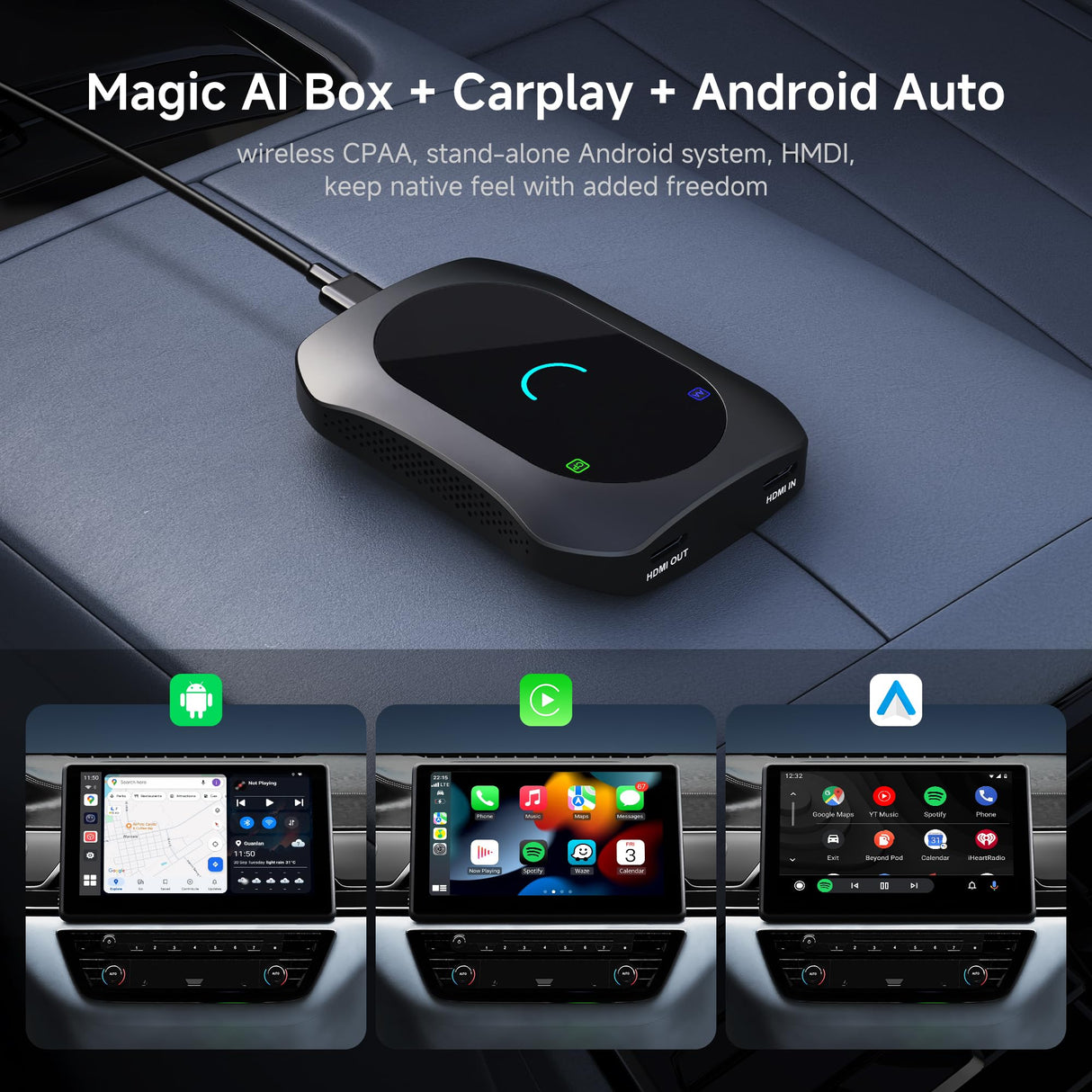 ATOTO CB7SATN 8-in-1 AI Box – Wireless CarPlay & Android Auto, Android Desktop, HDMI In/Out, Wi-Fi, 4G LTE, DriveChat (ChatGPT), Dual-BT IoT Hub