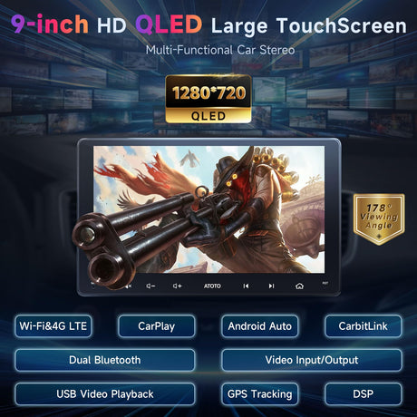 ATOTO S8G2094MS Double DIN Car Stereo 9" Android with HD Live Rearview Camera, Wireless CarPlay & Android Auto, Dual Bluetooth, Wi-Fi/BT/USB Tethering, DSP, SCVC, GPS Tracking, DriveChat AI, 8-Core, 4G LTE, 4G+32G