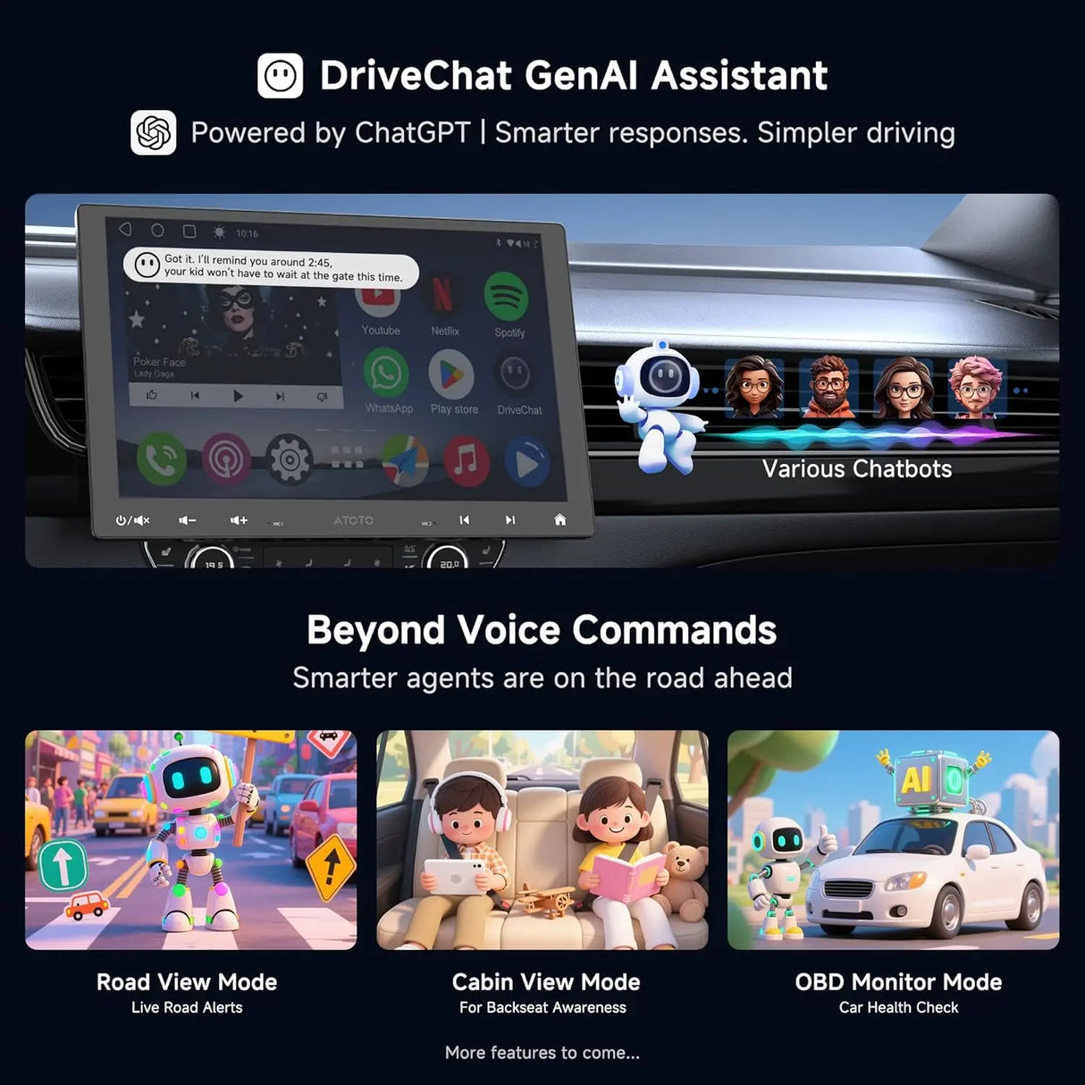 ATOTO A6G110PF 10.1" Bluetooth Radio for Car, 8-Core Android Single & Double Car Stereo, Wireless CarPlay & Android Auto, Floating QLED Touchscreen, 2+32G, ChatGPT, GPS Tracker, HD LRV, WiFi/BT/USB, Dual Bluetooth