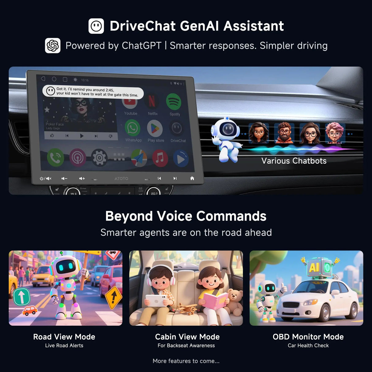 ATOTO A6G110PF 10.1" Bluetooth Radio for Car, 8-Core Android Single & Double Car Stereo, Wireless CarPlay & Android Auto, Floating QLED Touchscreen, 2+32G, ChatGPT, GPS Tracker, HD LRV, WiFi/BT/USB, Dual Bluetooth