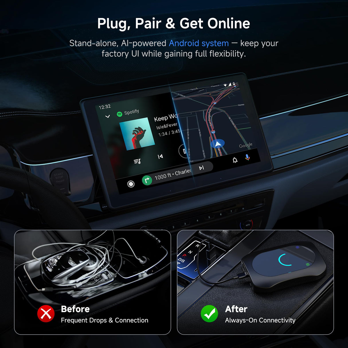 ATOTO CB7SATN 8-in-1 AI Box – Wireless CarPlay & Android Auto, Android Desktop, HDMI In/Out, Wi-Fi, 4G LTE, DriveChat (ChatGPT), Dual-BT IoT Hub