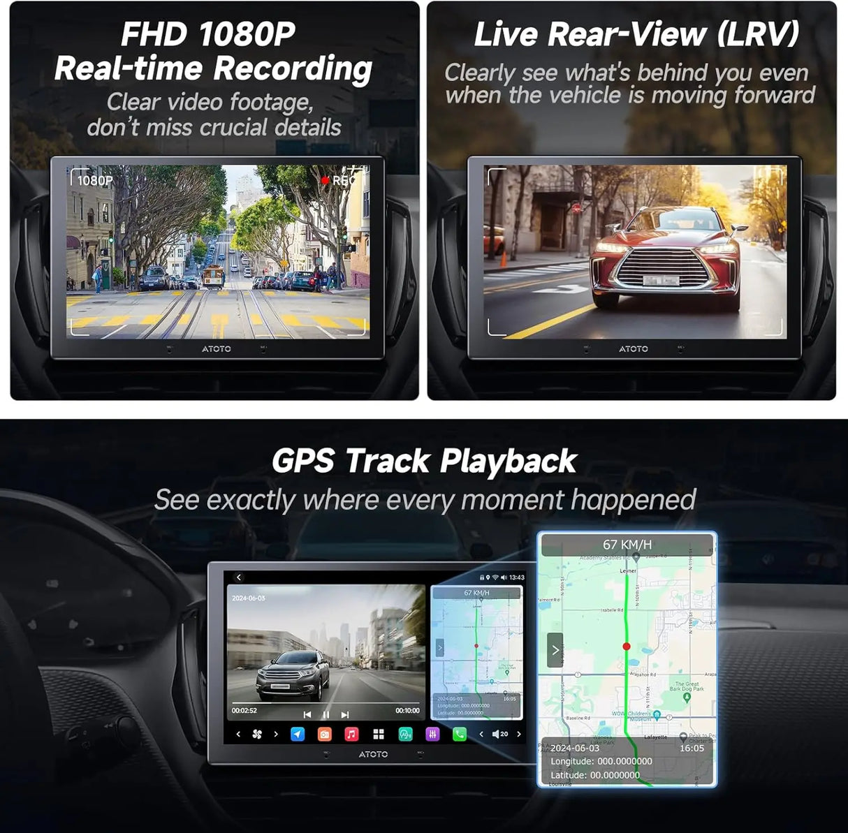 ATOTO AC-FHD02LR Reversing Camera, 1080P Full HD with Loop Recording, Night Vision, 140° Wide Angle, IP67 Waterproof, Live Rear-View (LRV), For X10 Series Only