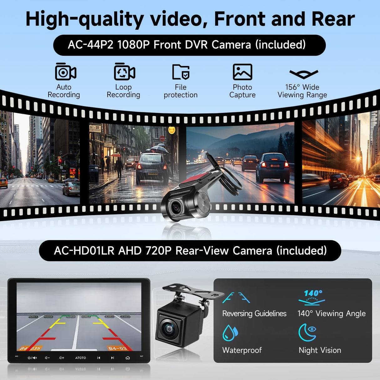 ATOTO A5LG209T 9" Double Din Android Car Stereo with Backup Camera & DVR Dashcam, Wireless Android Auto/CarPlay, GPS Tracking, Drivechat AI, WiFi/Bluetooth/USB, FM/AM/EQ, 2G+32G