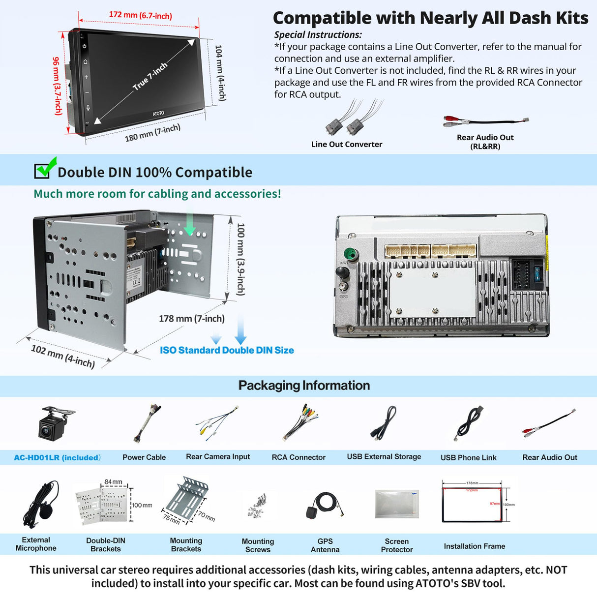 ATOTO A6G2B7PF 7" Double Din Car Stereo with Backup Camera & Mic, Android, Touchscreen, Wireless CarPlay & Android Auto, GPS Tracking, WiFi/Bluetooth/USB Tethering, HD LRV QLED