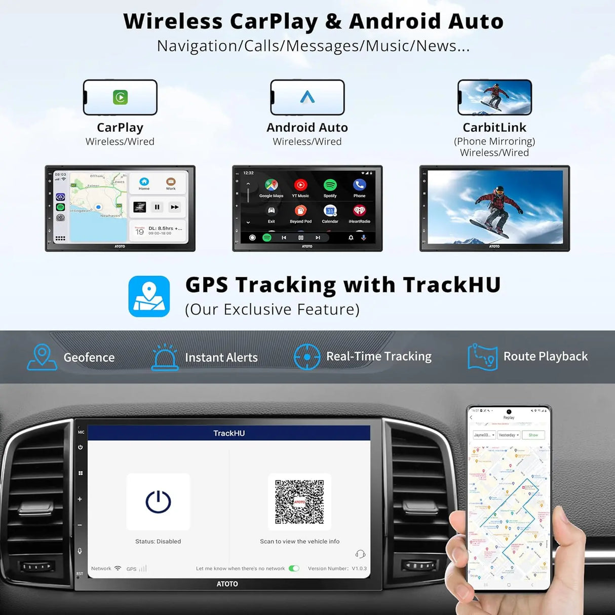 ATOTO S8G2C74MS 7" 8-Core Android Double Din Car Stereo, Wireless CarPlay & Android Auto, QLED Fully Laminated Touchscreen, Built-in 4G LTE, Backup Camera, HD LRV, WiFi/BT/USB, 4G+32G